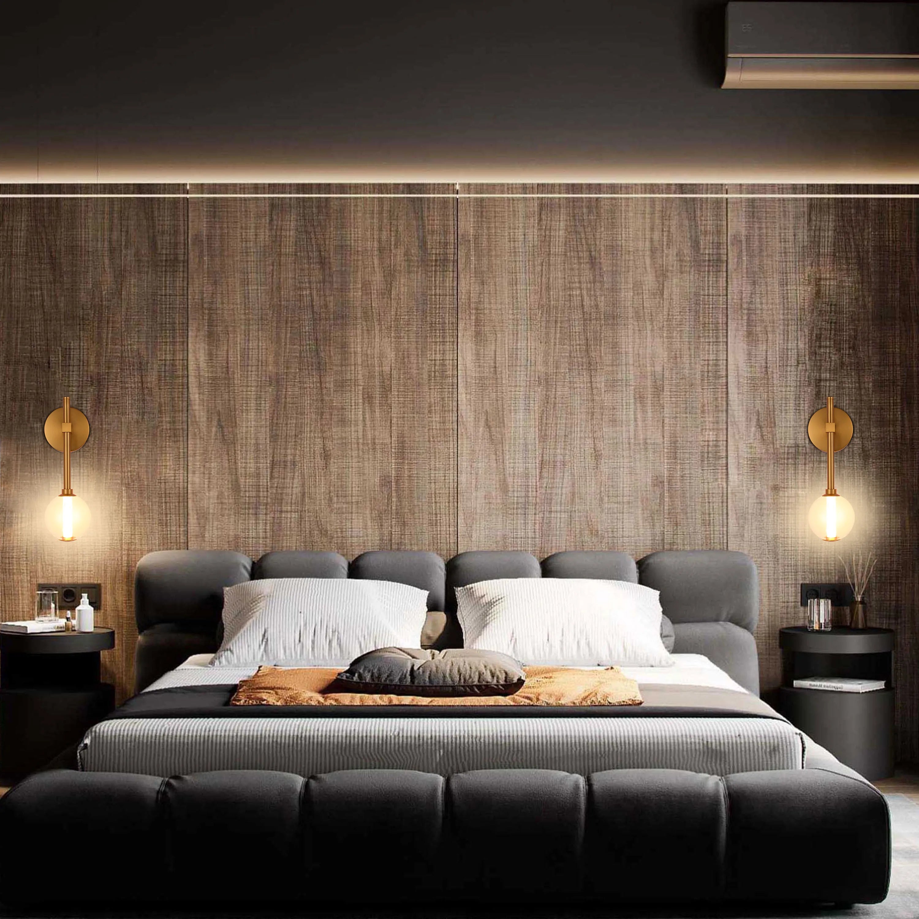 Integrated LED Modern Gold Wall Light - Single & Double Globe