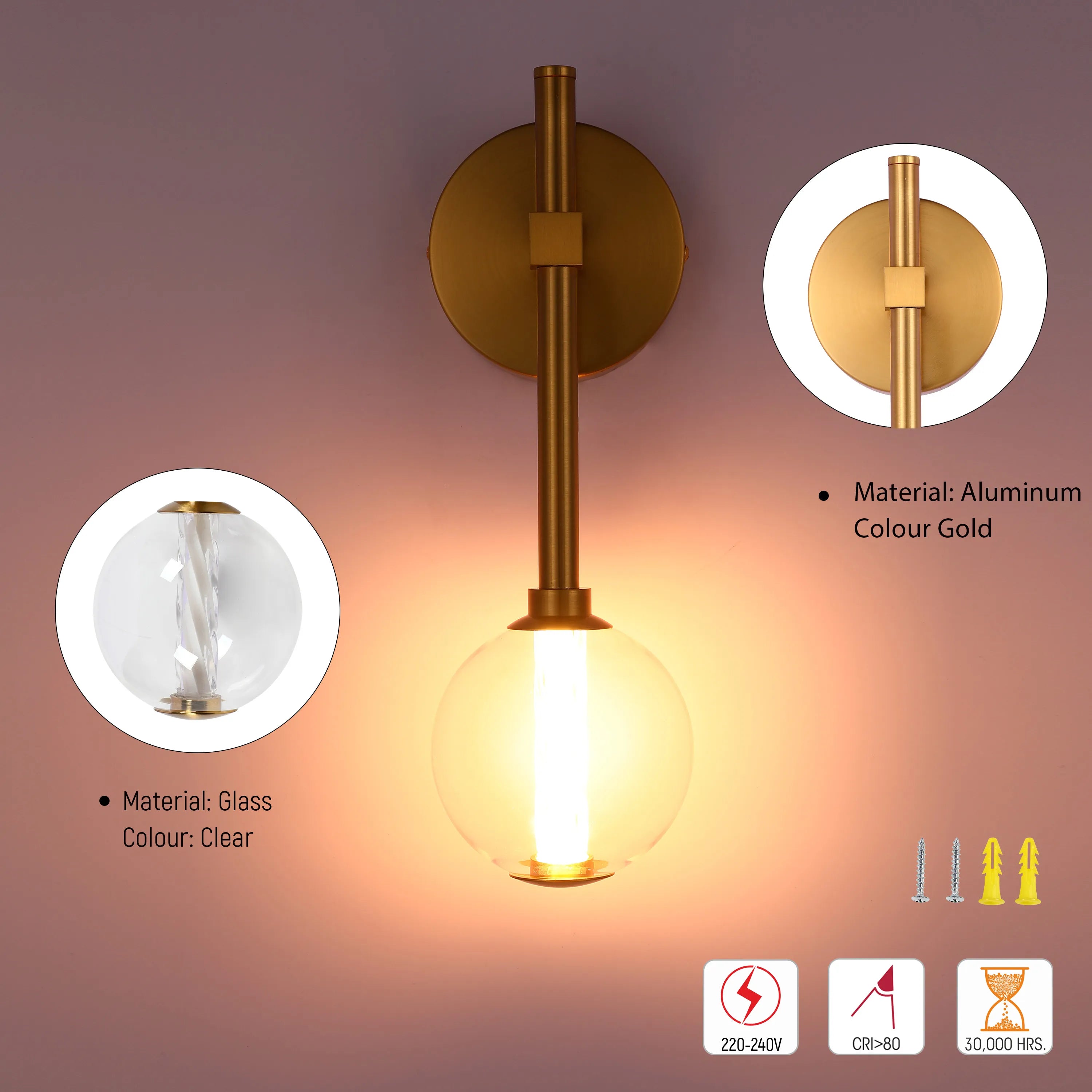 Integrated LED Modern Gold Wall Light - Single & Double Globe