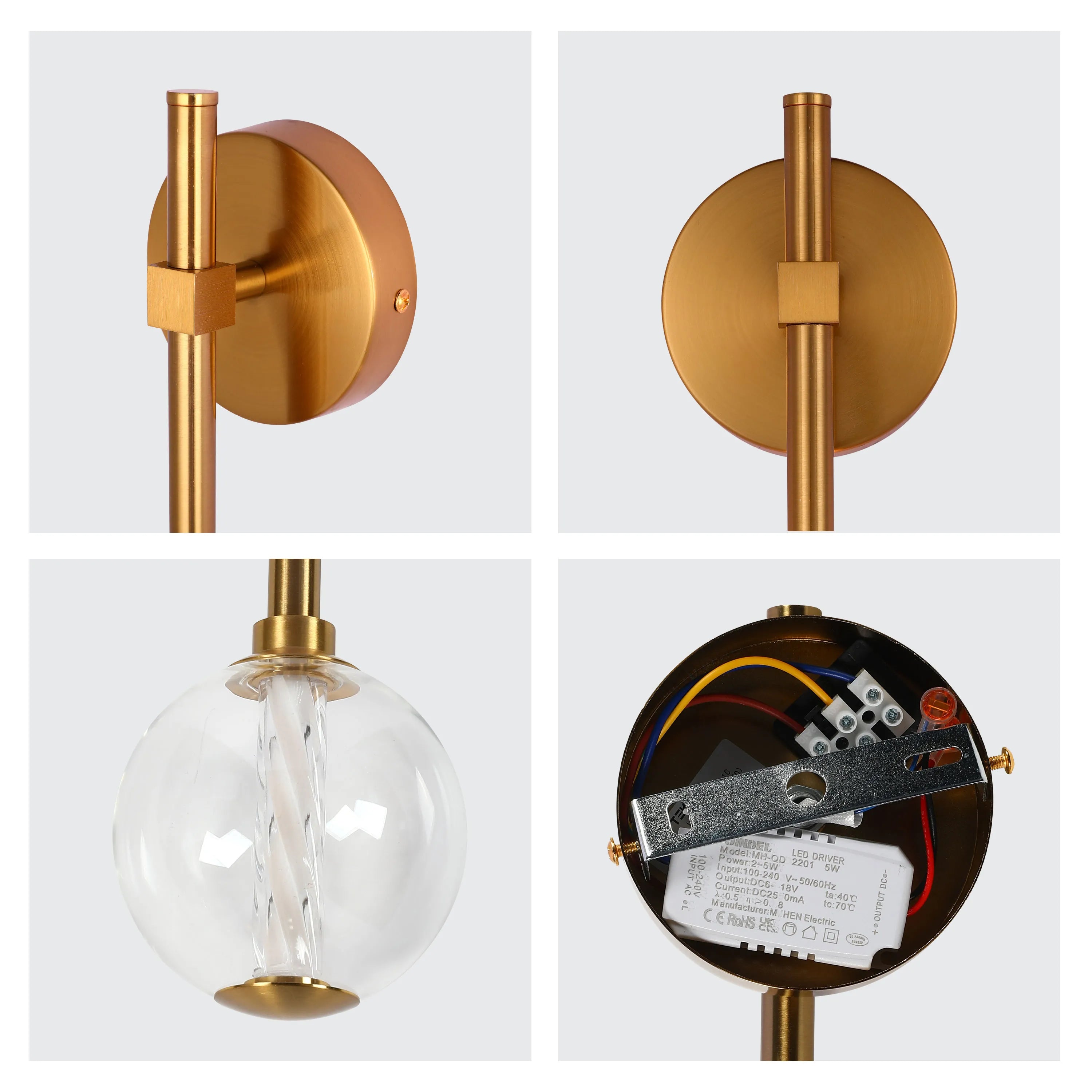 Integrated LED Modern Gold Wall Light - Single & Double Globe