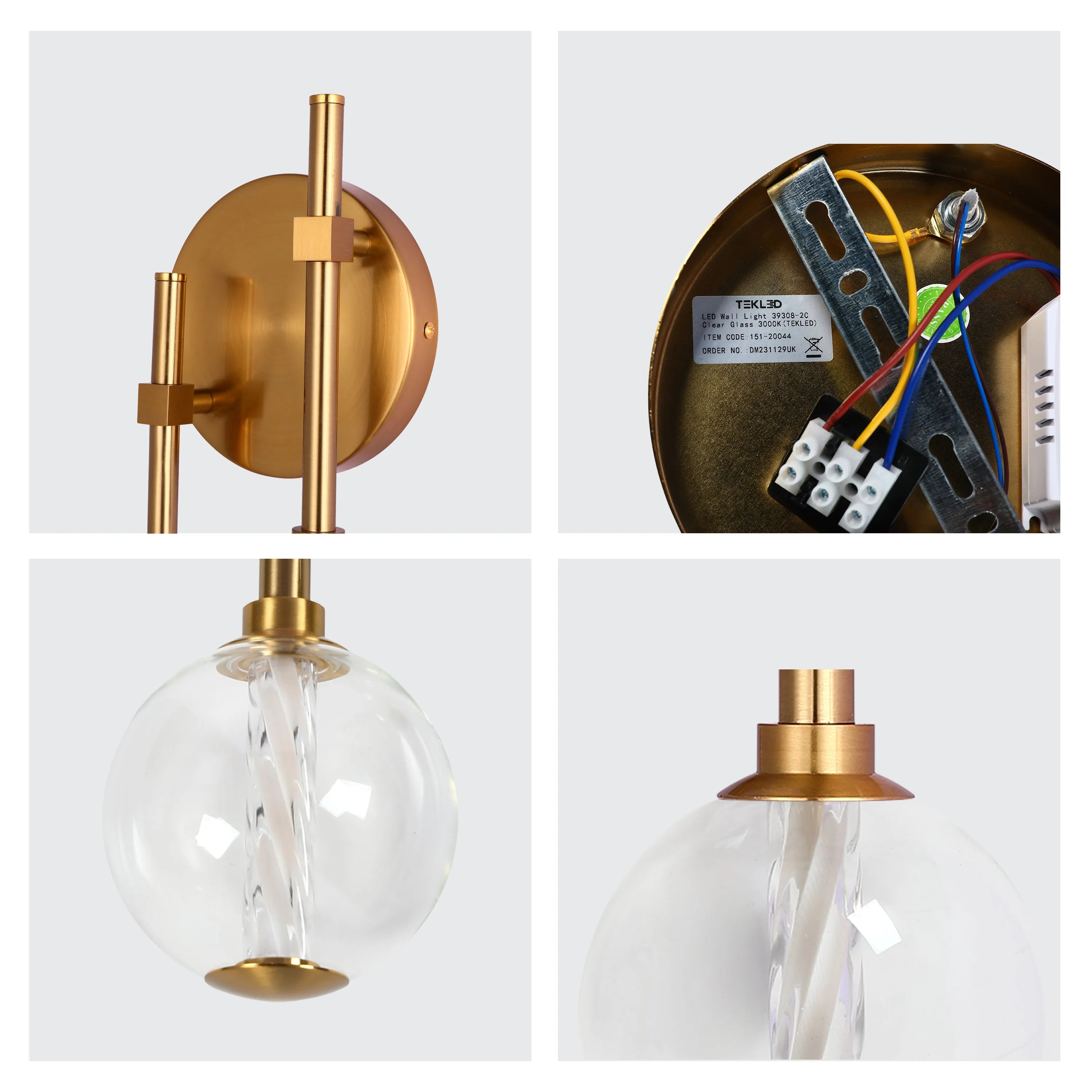 Integrated LED Modern Gold Wall Light - Single & Double Globe