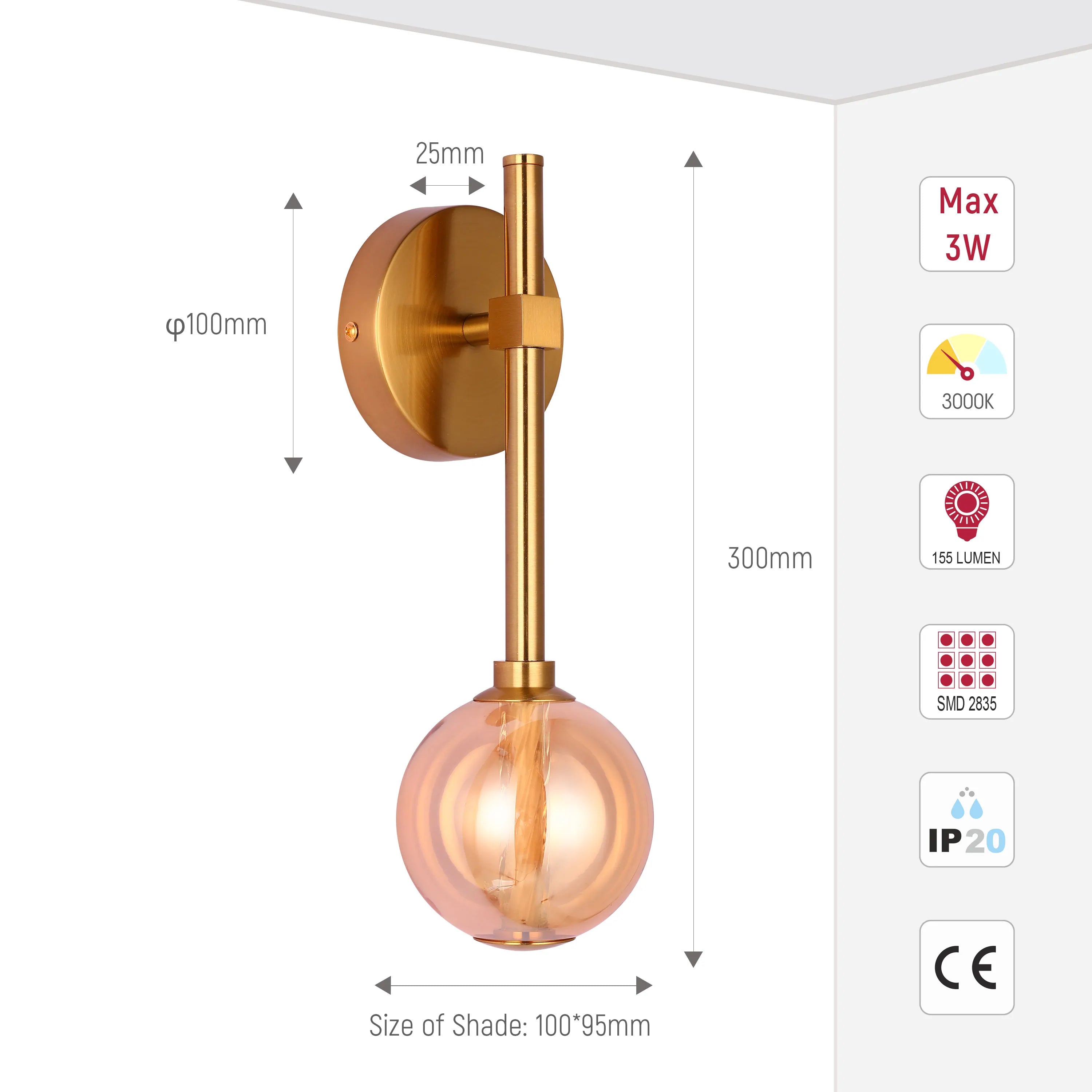 Integrated LED Modern Gold Wall Light - Single & Double Globe