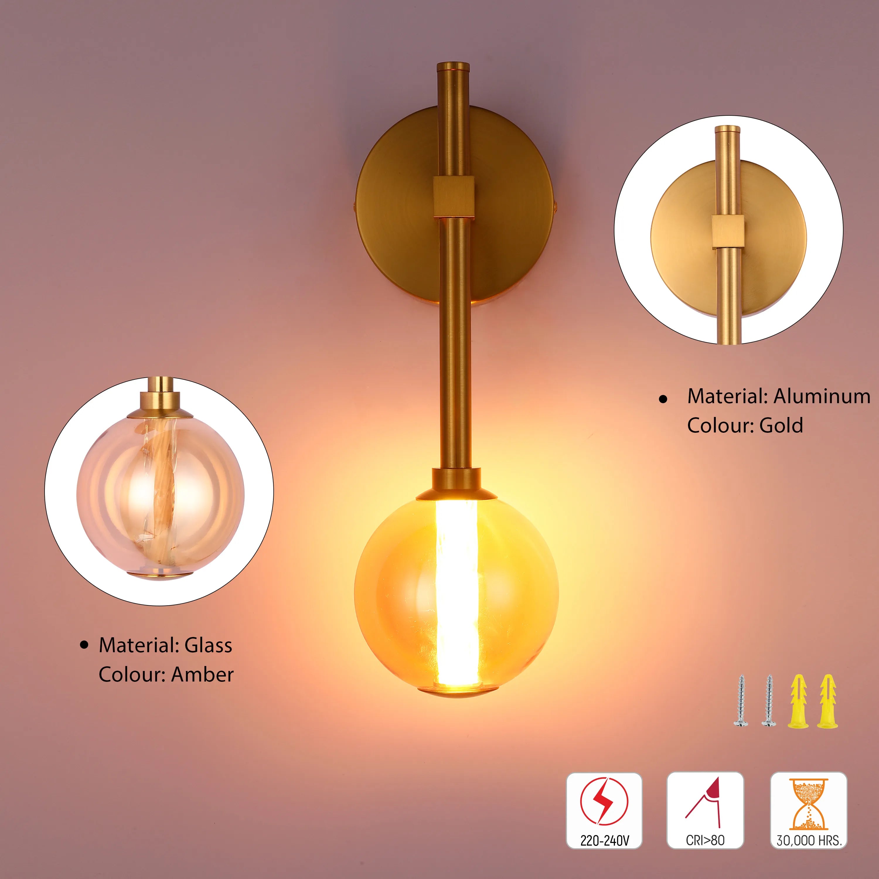 Integrated LED Modern Gold Wall Light - Single & Double Globe