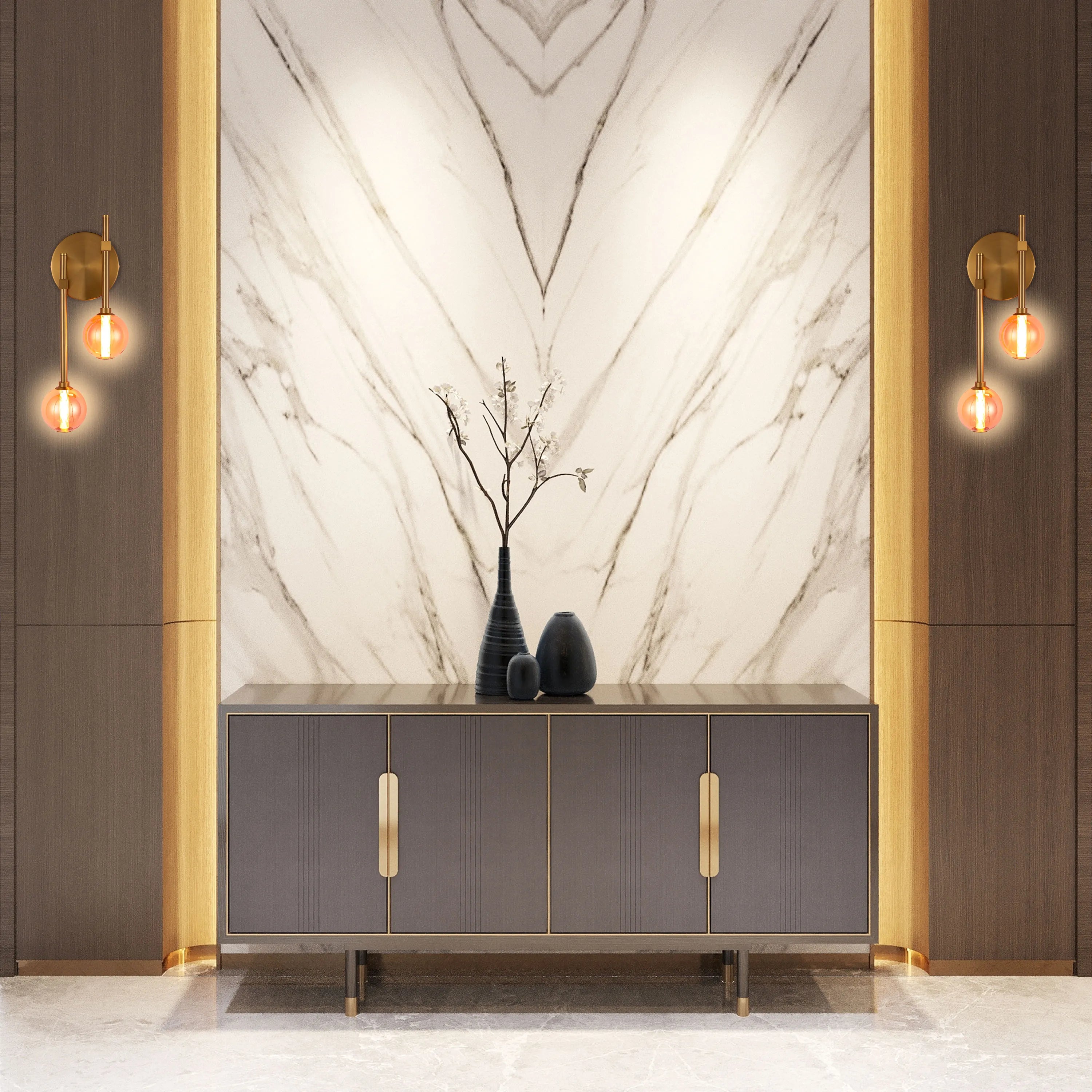 Integrated LED Modern Gold Wall Light - Single & Double Globe