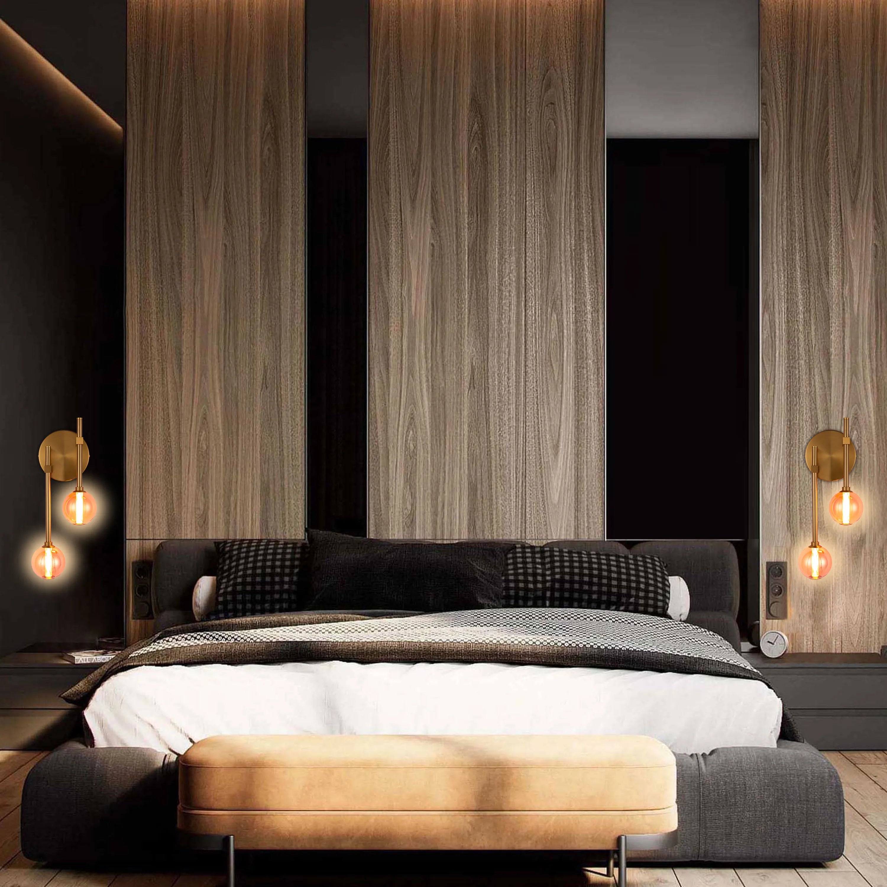 Integrated LED Modern Gold Wall Light - Single & Double Globe