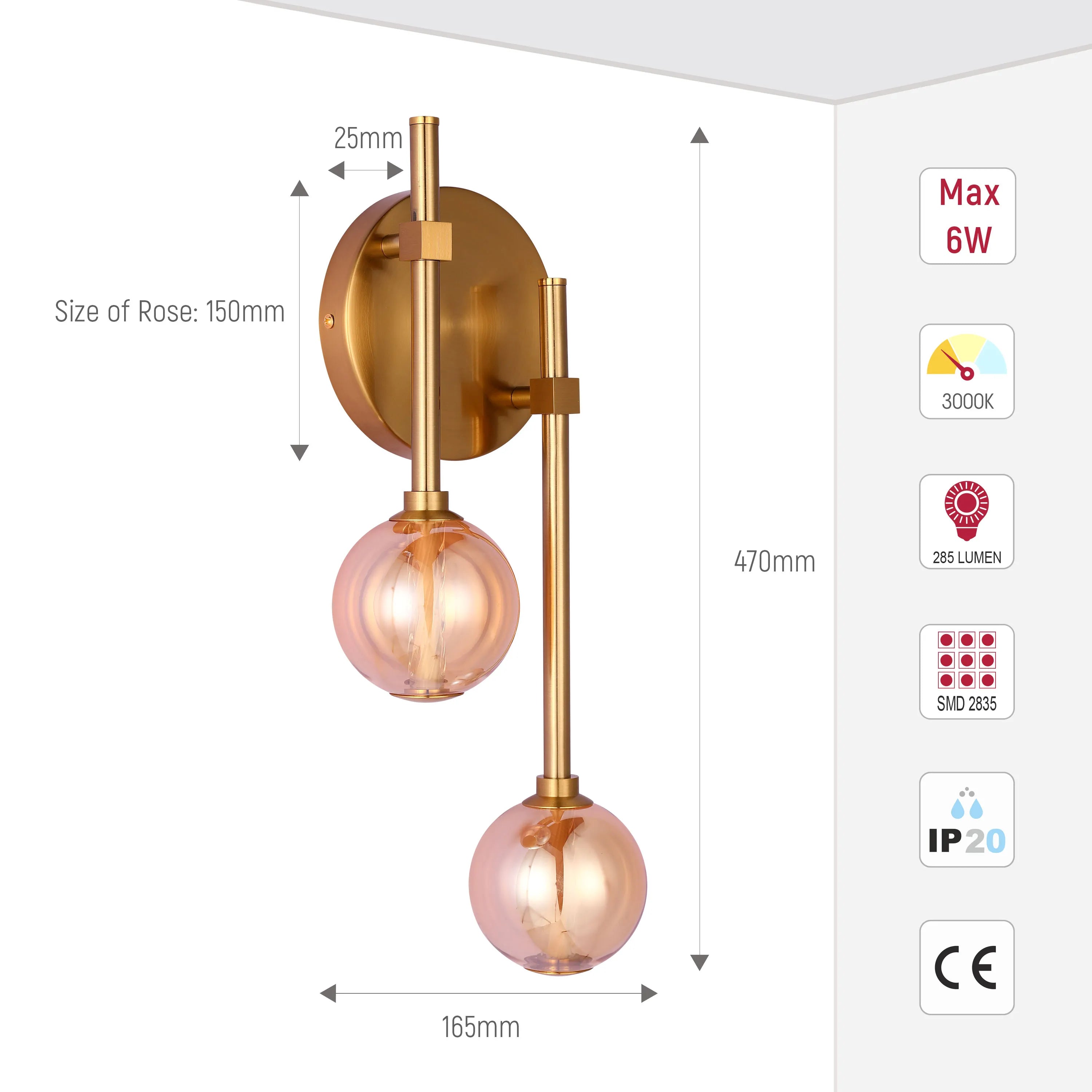 Integrated LED Modern Gold Wall Light - Single & Double Globe