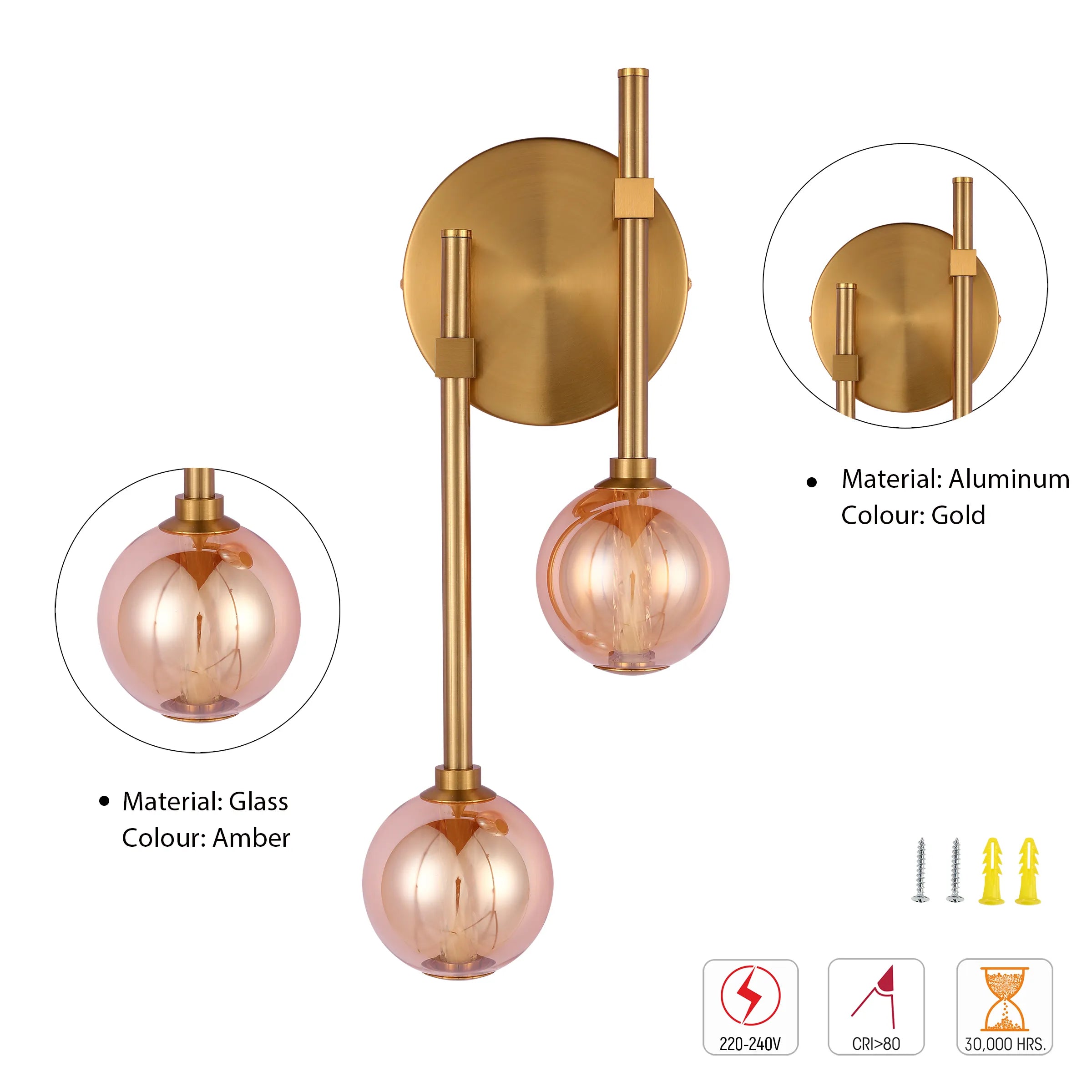 Integrated LED Modern Gold Wall Light - Single & Double Globe