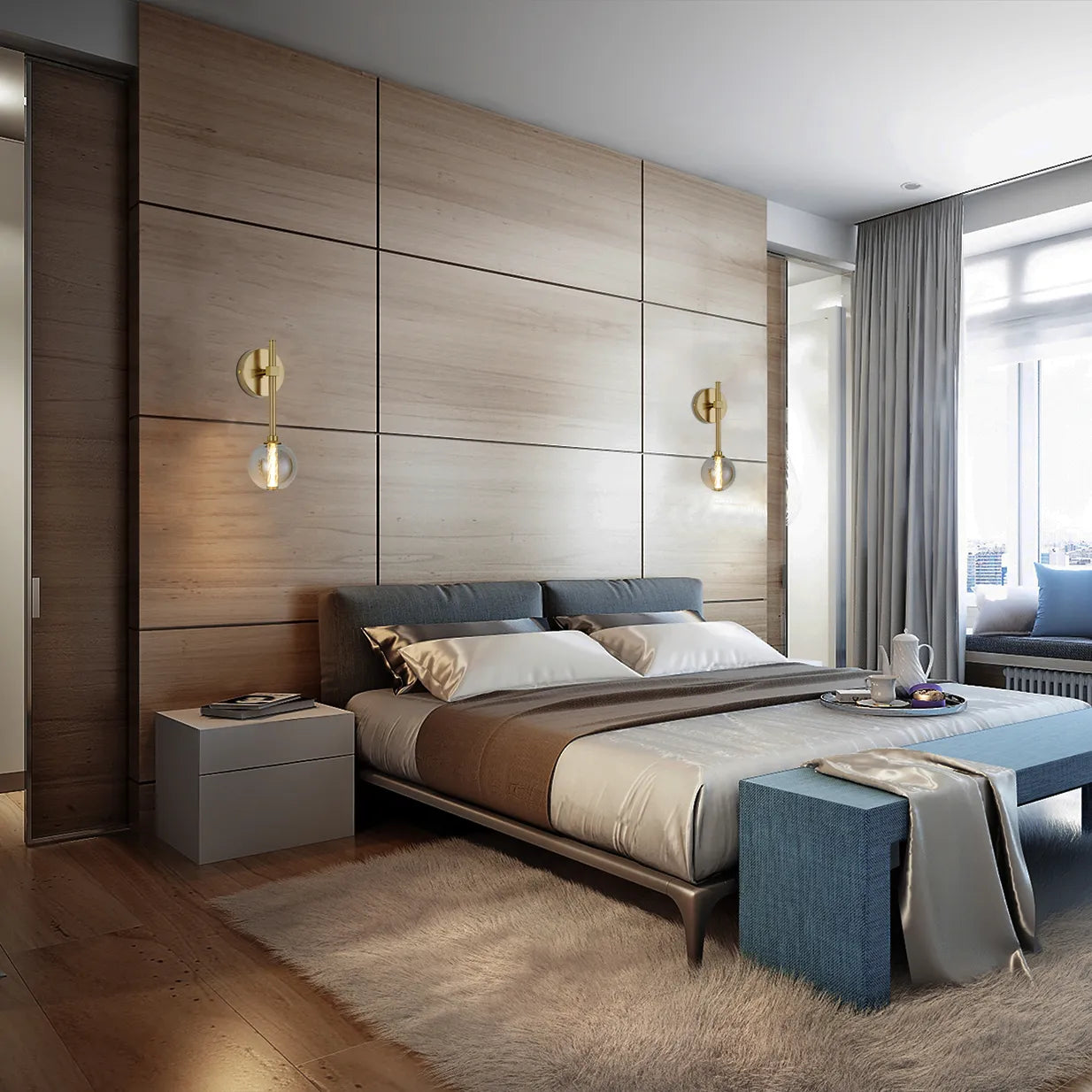 Integrated LED Modern Gold Wall Light - Single & Double Globe