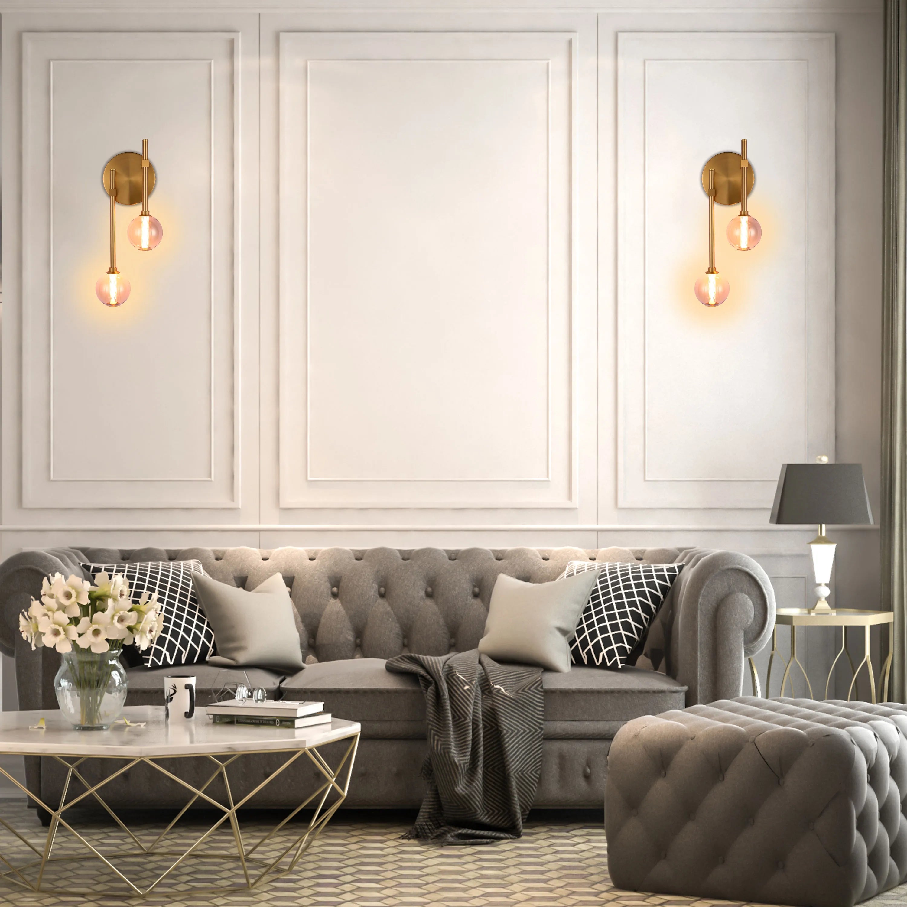 Integrated LED Modern Gold Wall Light - Single & Double Globe