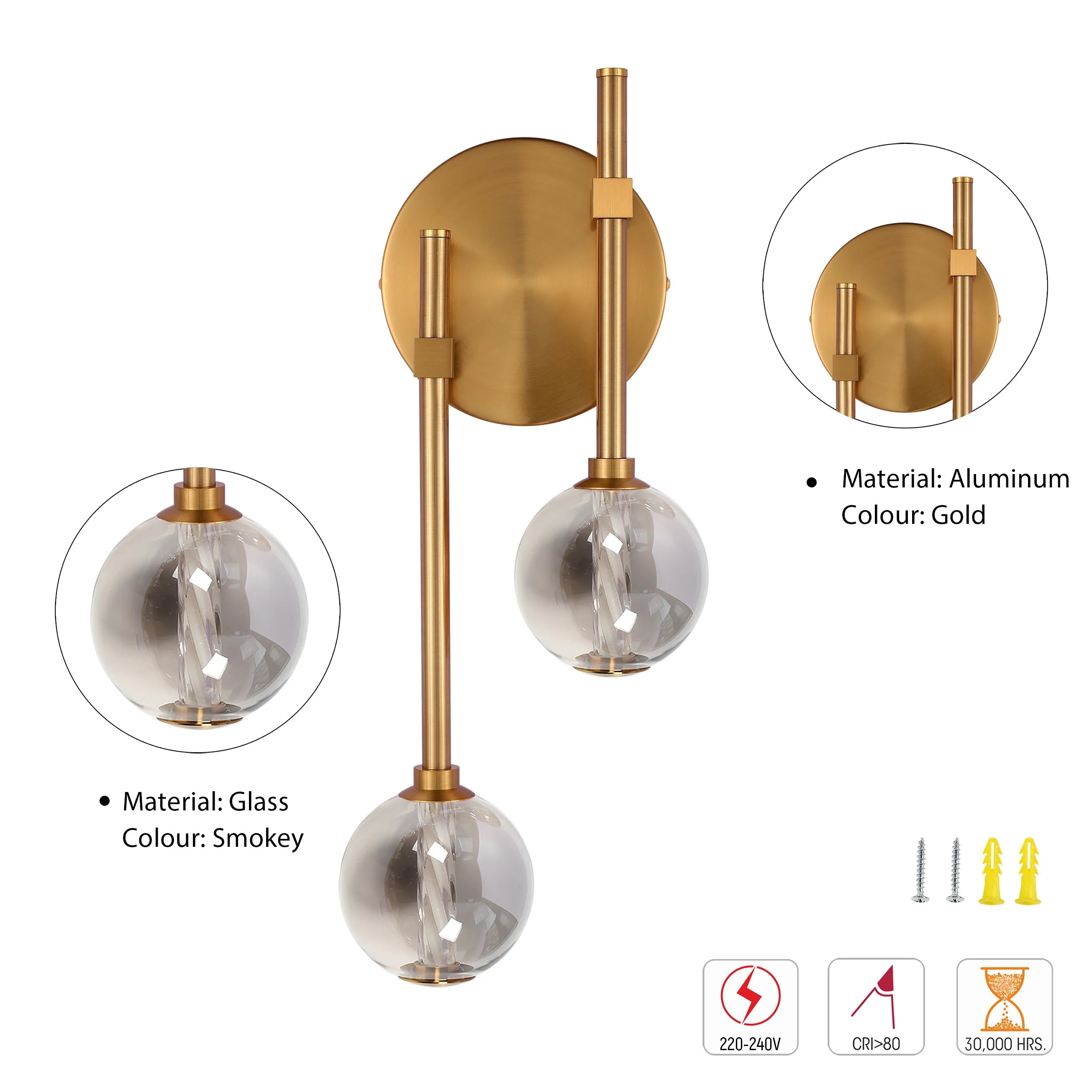 Integrated LED Modern Gold Wall Light - Single & Double Globe