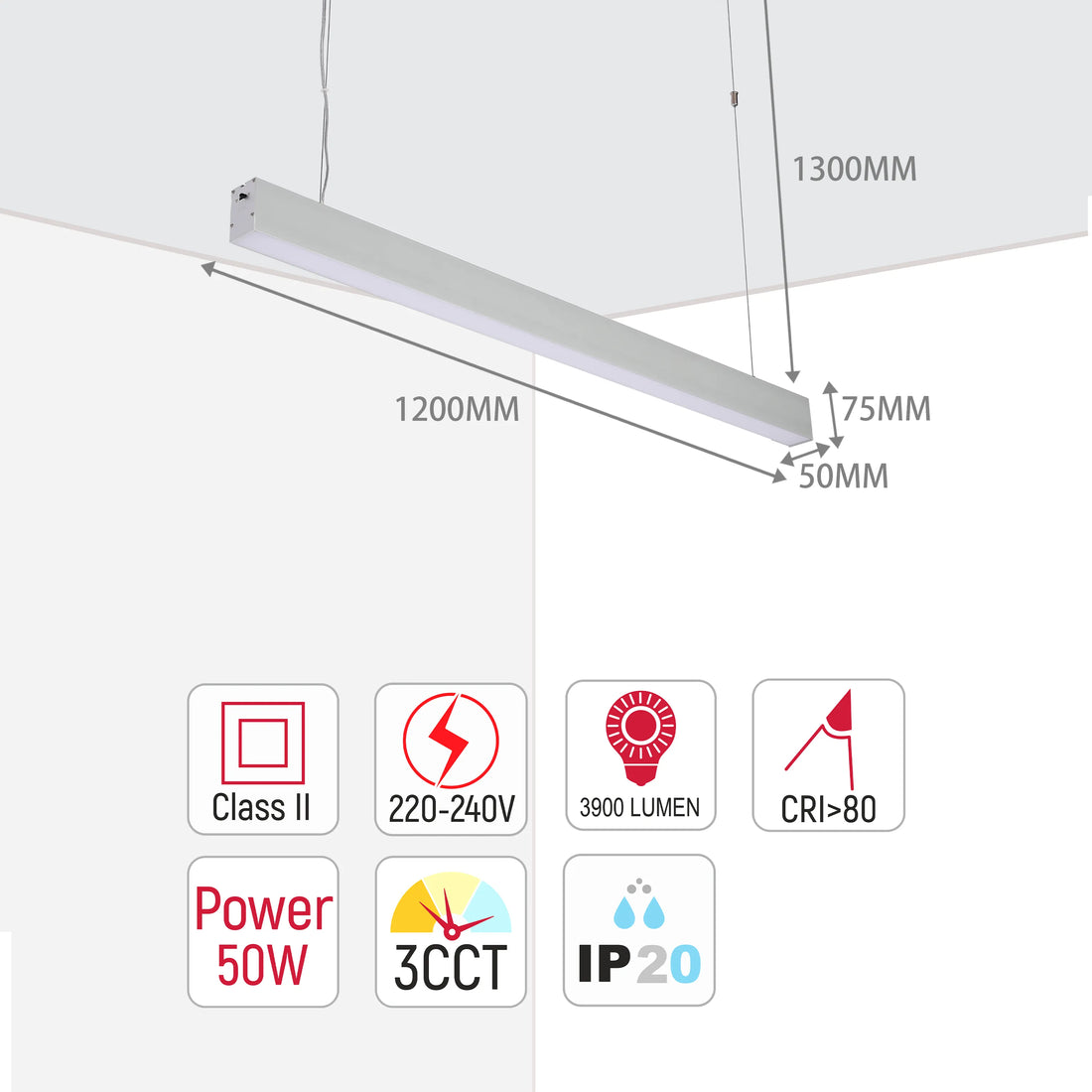 Modern Linear LED Pendant Light - 1200mm