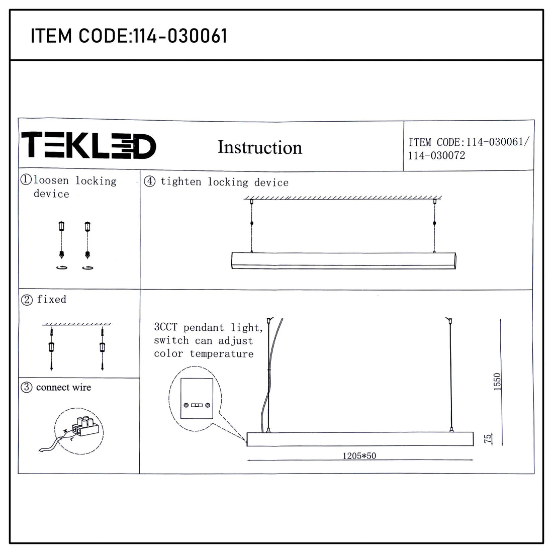 Modern Linear LED Pendant Light - 1200mm