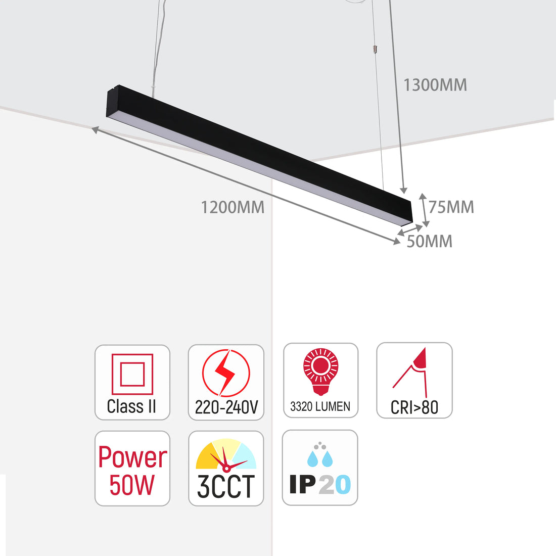 Modern Linear LED Pendant Light - 1200mm
