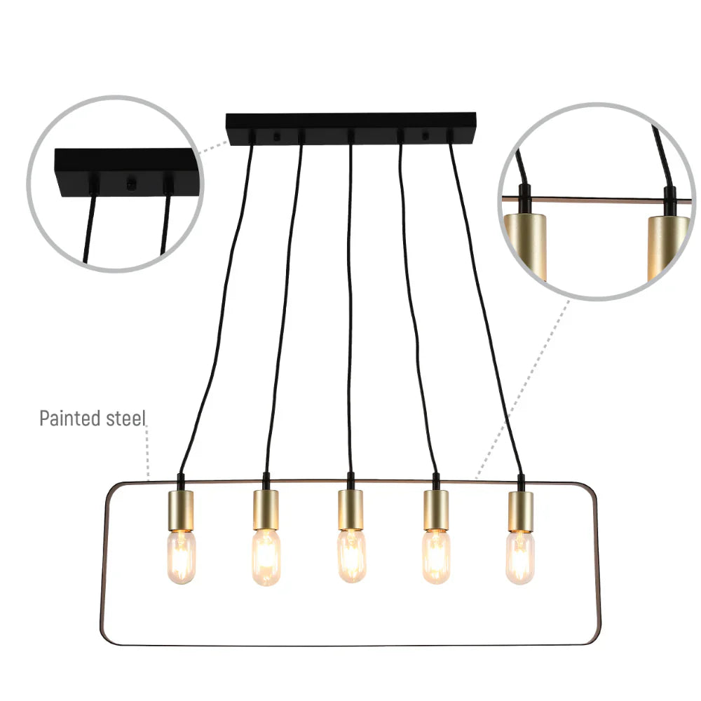 Modern Minimalist 2D Island Chandelier Light Black Gold E27x5 6