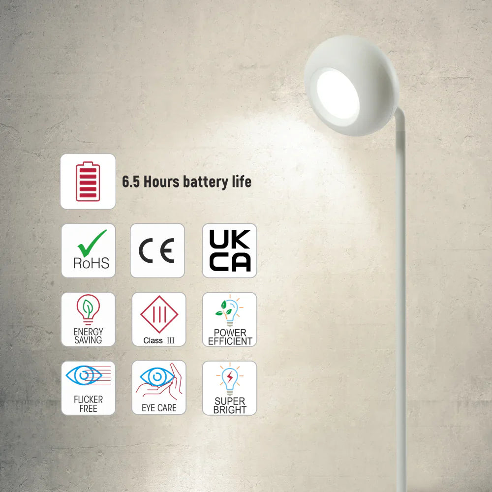 Close up of Modern Minimalist Bedside Detachable LED Desk Lamp Rechargeable Portable White TEKLED | TEKLED 130-03755