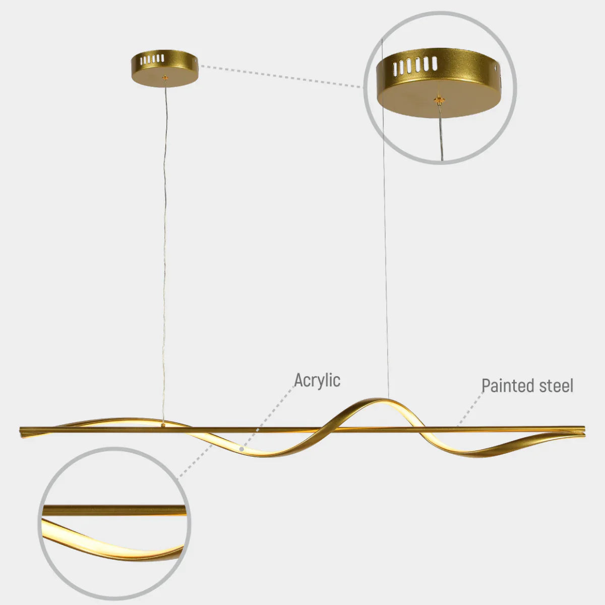 Lighting properties of Modern Sleek Infinity Wave LED Pendant Light 159-18119