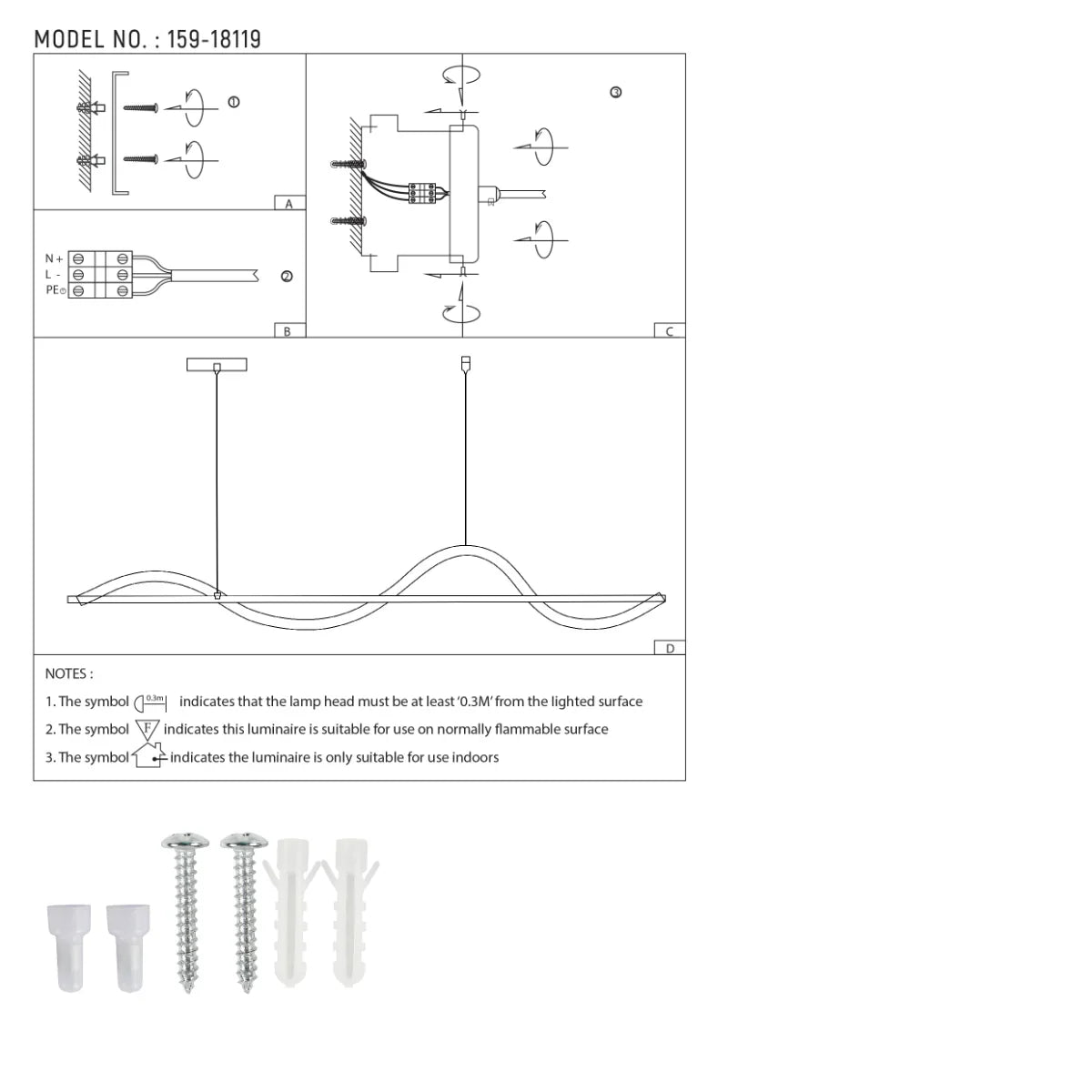 Technical specs of Modern Sleek Infinity Wave LED Pendant Light 159-18119
