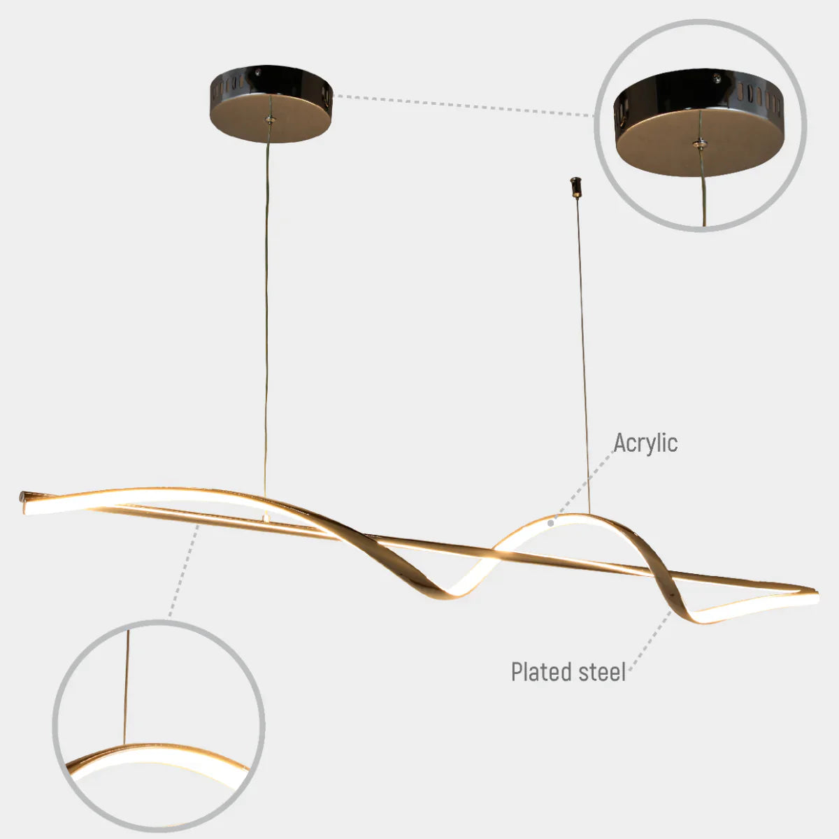 Lighting properties of Modern Sleek Infinity Wave LED Pendant Light 159-18140