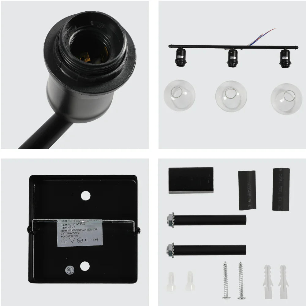 Details of Modern-Vintage Wall Light with Clear Globes | TEKLED 151-19552