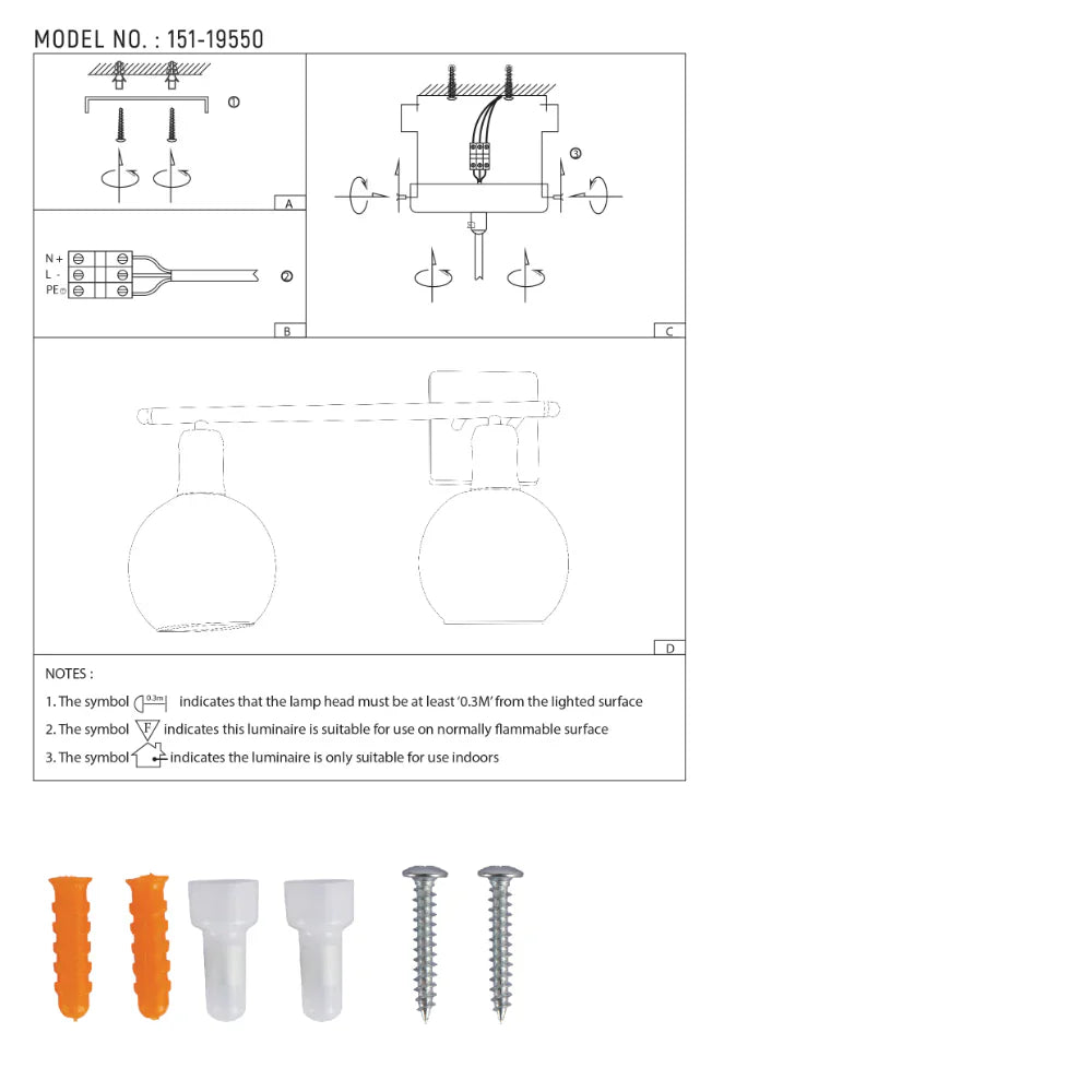 User manual for Modern-Vintage Wall Light with Clear Globes | TEKLED 151-19550