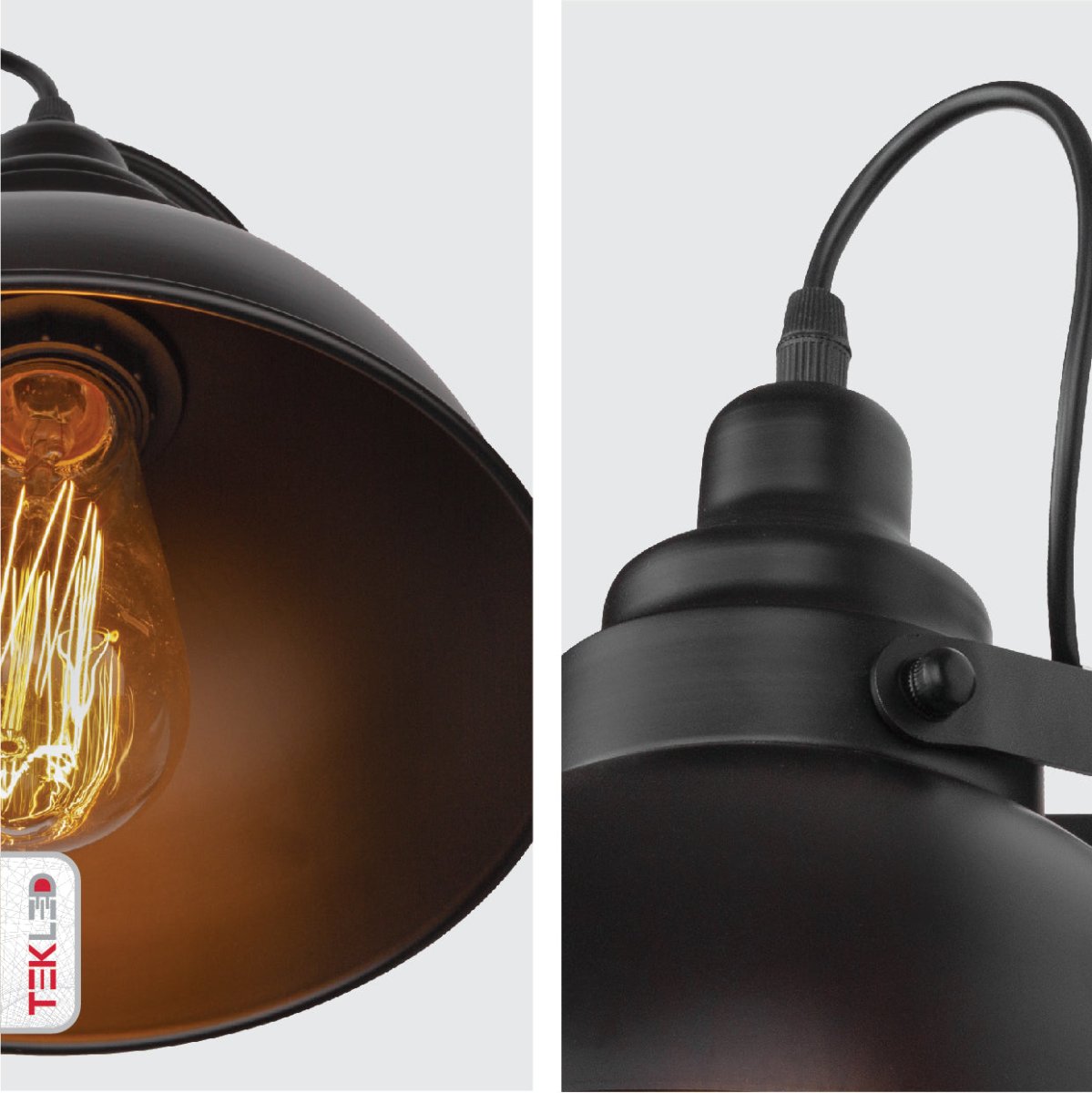 Closeup images for Black Metal Hinged Dome Wall Light with E27 Fitting