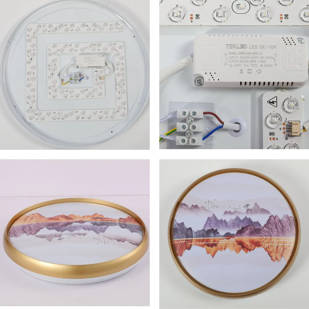 Close shot of the Mountain Glow Artistic Flush Ceiling Light with Gold Rim, 24W LED-165-160350