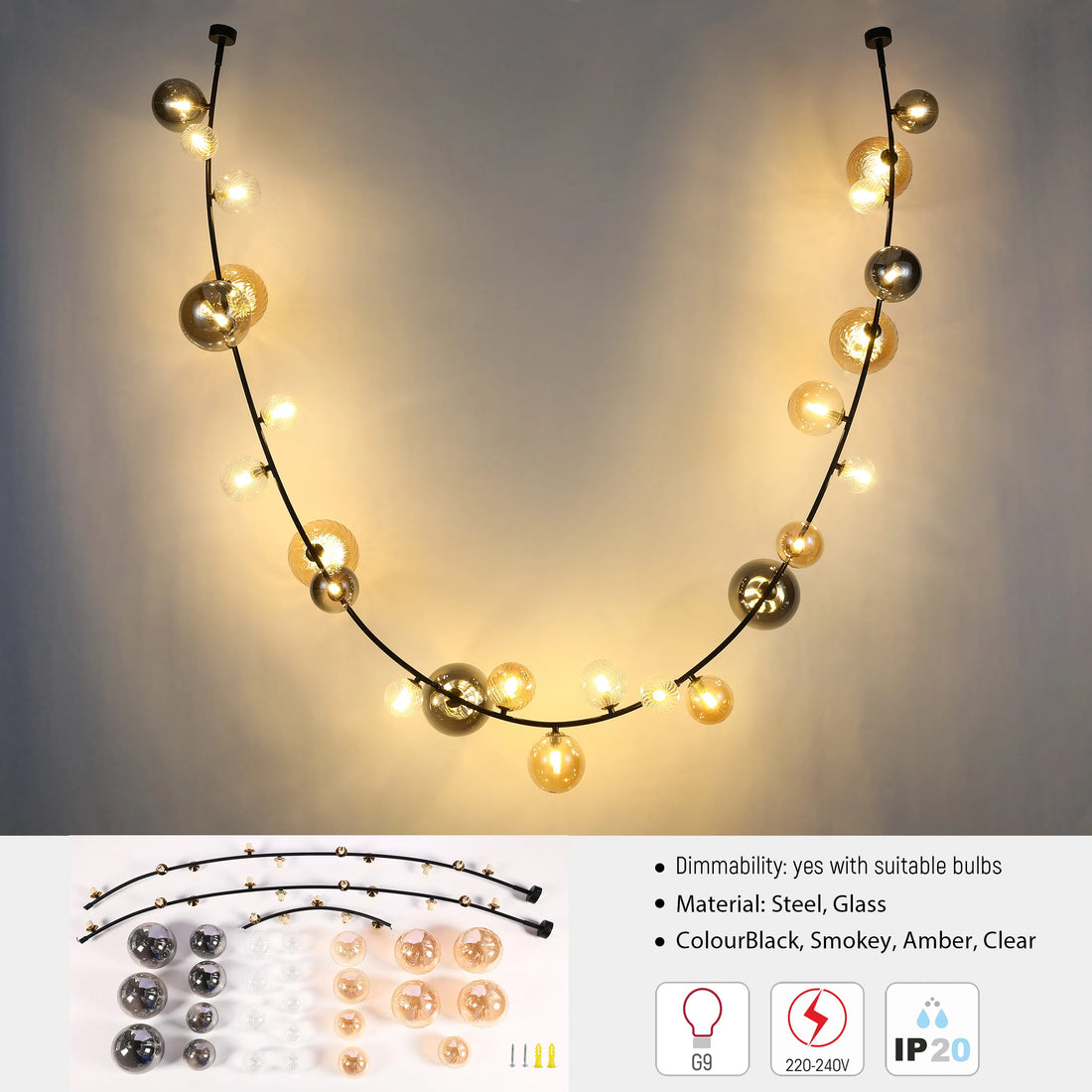 Dimmable Multi-Glass Globe Branch Pendant Light G9