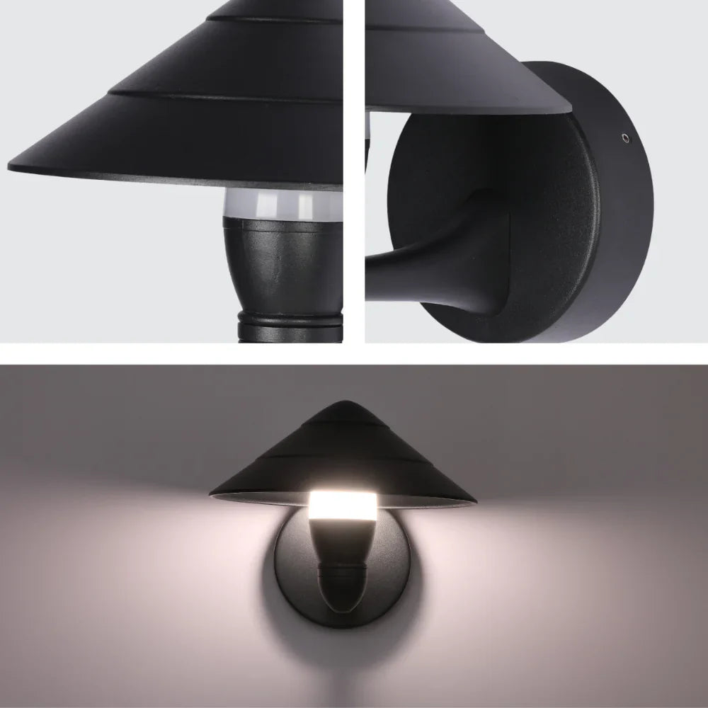Mushroom Black Cone Modern LED Outdoor Lantern Wall Light 7