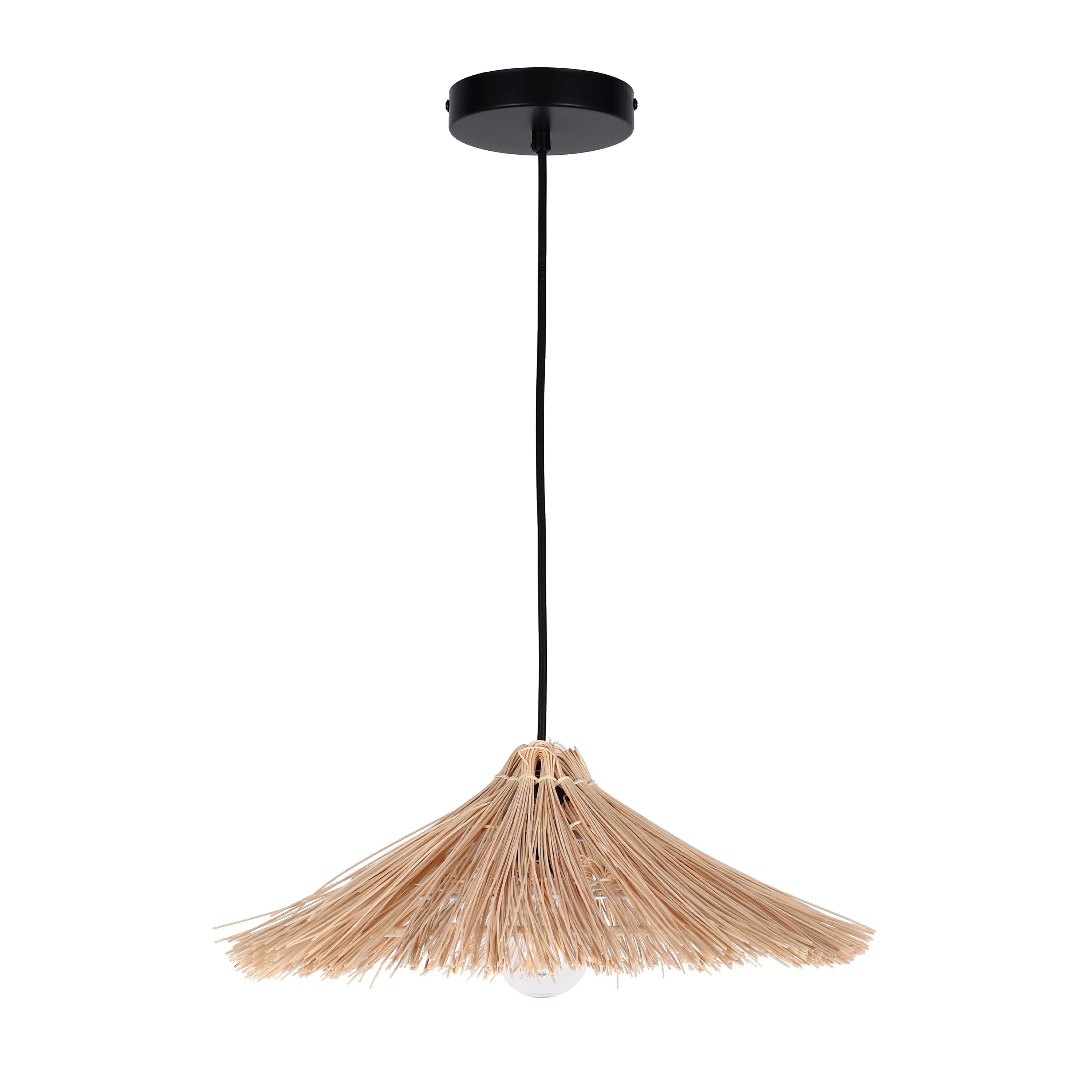 Natural Bamboo Parasol Pendant Light E27 Fitting with Black Cable
