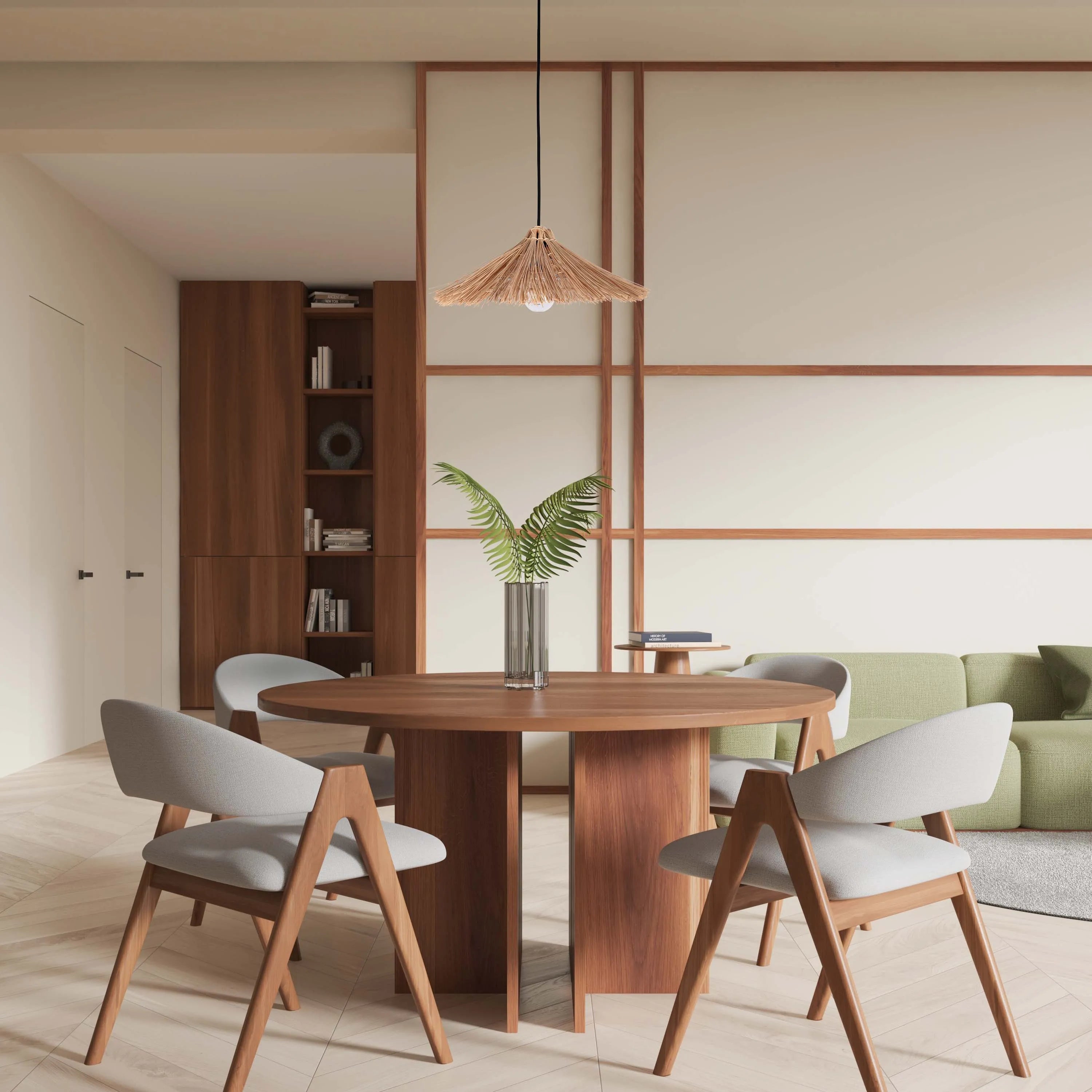 Natural Bamboo Parasol Pendant Light E27 Fitting with Black Cable