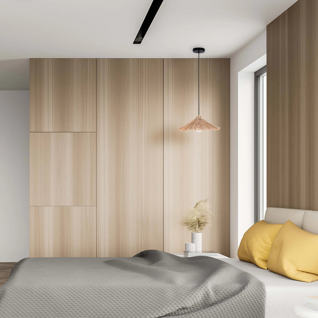 Natural Bamboo Parasol Pendant Light E27 Fitting with Black Cable