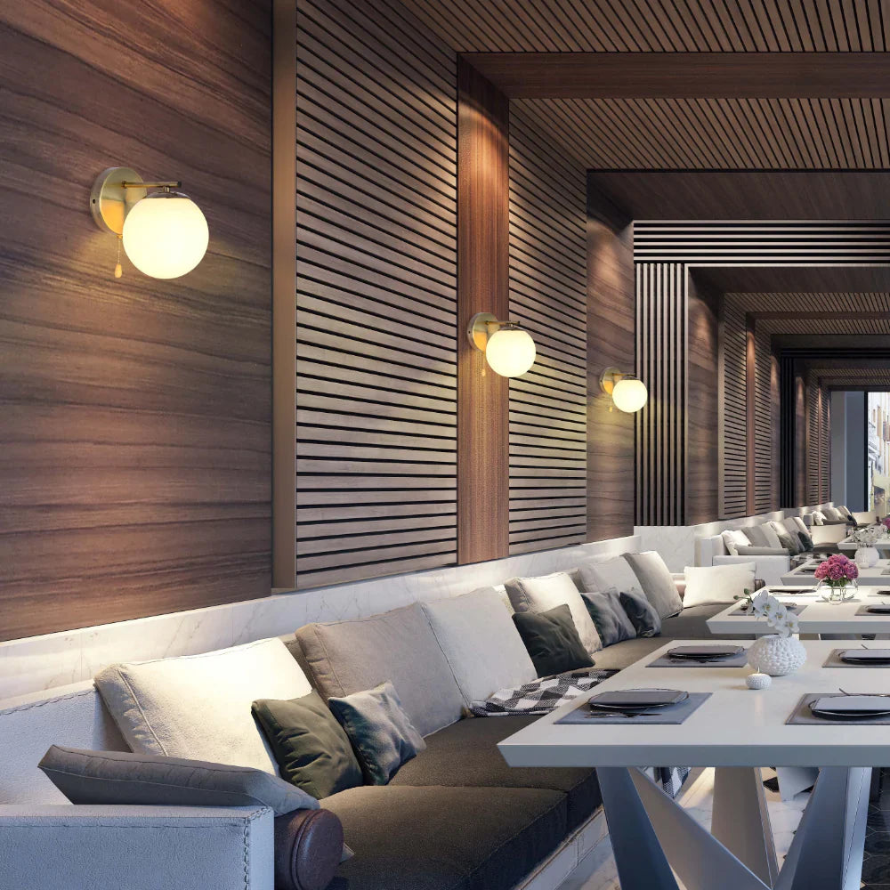 Opal Globe Glass Vintage Retro Stylish Wall Light with Pull Down Switch 15