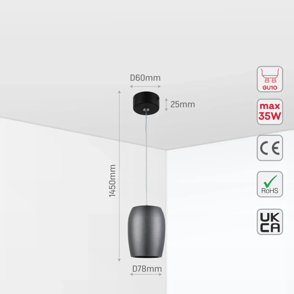 Orb Pendant Downlight GU10 Grey, Pendant Downlight, TEKLED 14