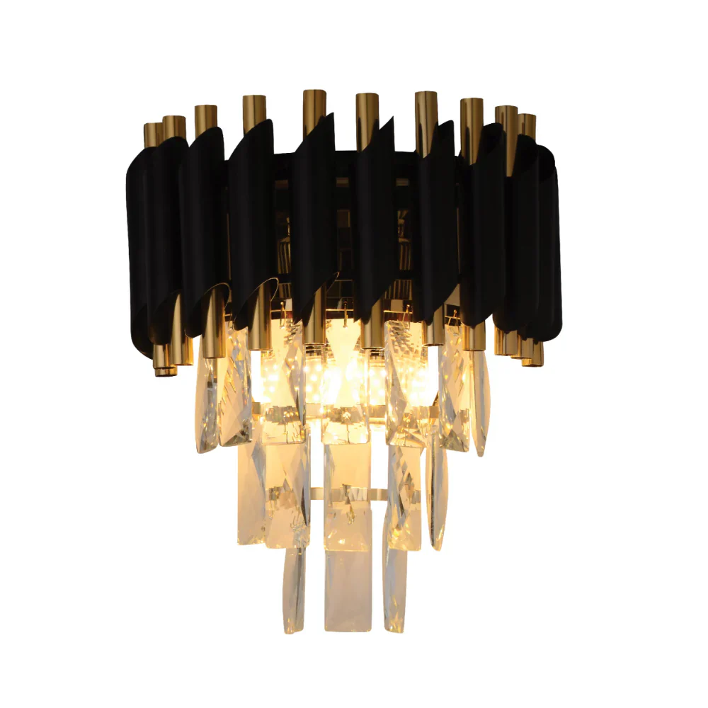 Main image of Orbit Glow Design 3 Tiered Crystal Wall Sconce Light Black Gold | TEKLED 151-19912
