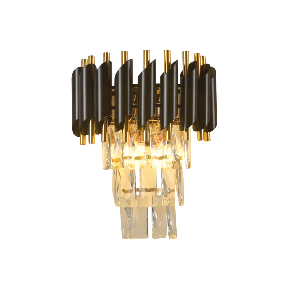 Main image of Orbit Glow Design 3 Tiered Crystal Wall Sconce Light Black Gold | TEKLED 151-19932