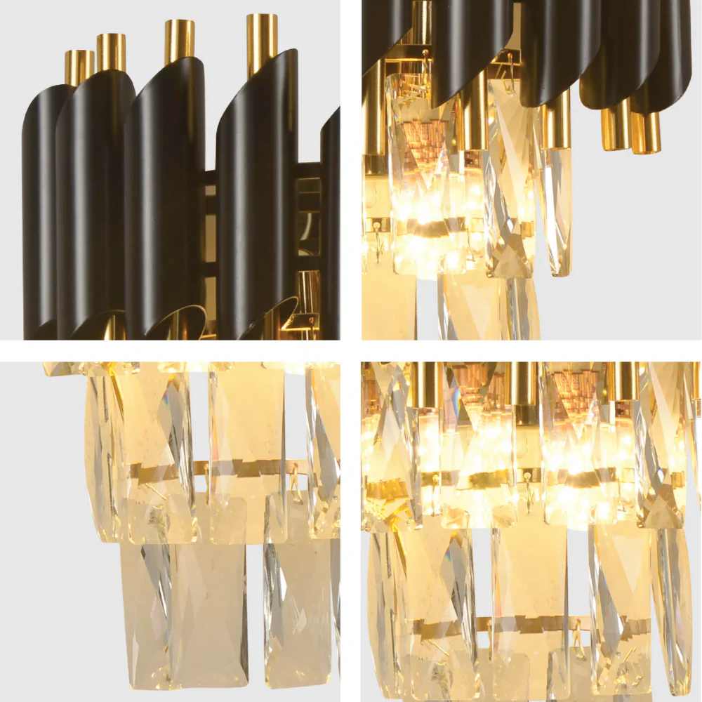 Details of Orbit Glow Design 3 Tiered Crystal Wall Sconce Light Black Gold | TEKLED 151-19932
