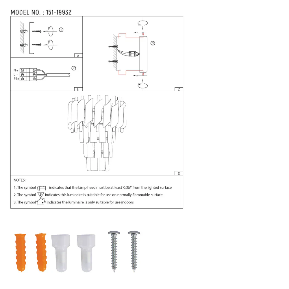 User manual for Orbit Glow Design 3 Tiered Crystal Wall Sconce Light Black Gold | TEKLED 151-19932