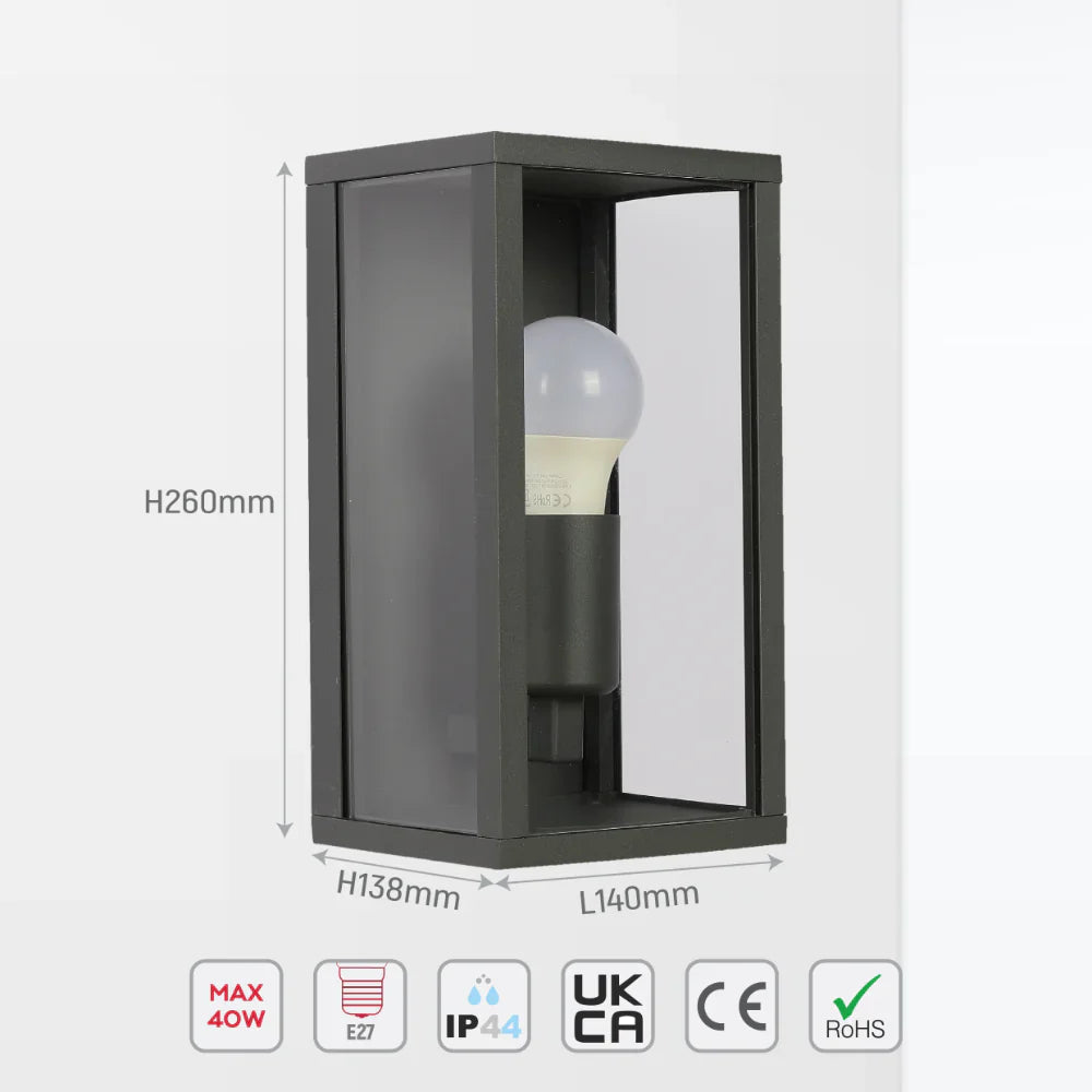 Oxford Box Outdoor Lantern Wall Light  E27 Dark Grey 5