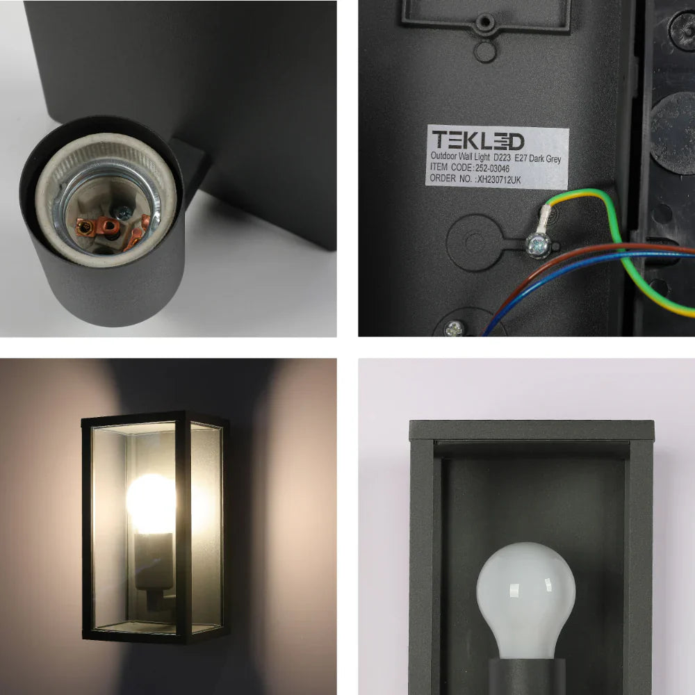 Oxford Box Outdoor Lantern Wall Light  E27 Dark Grey 7
