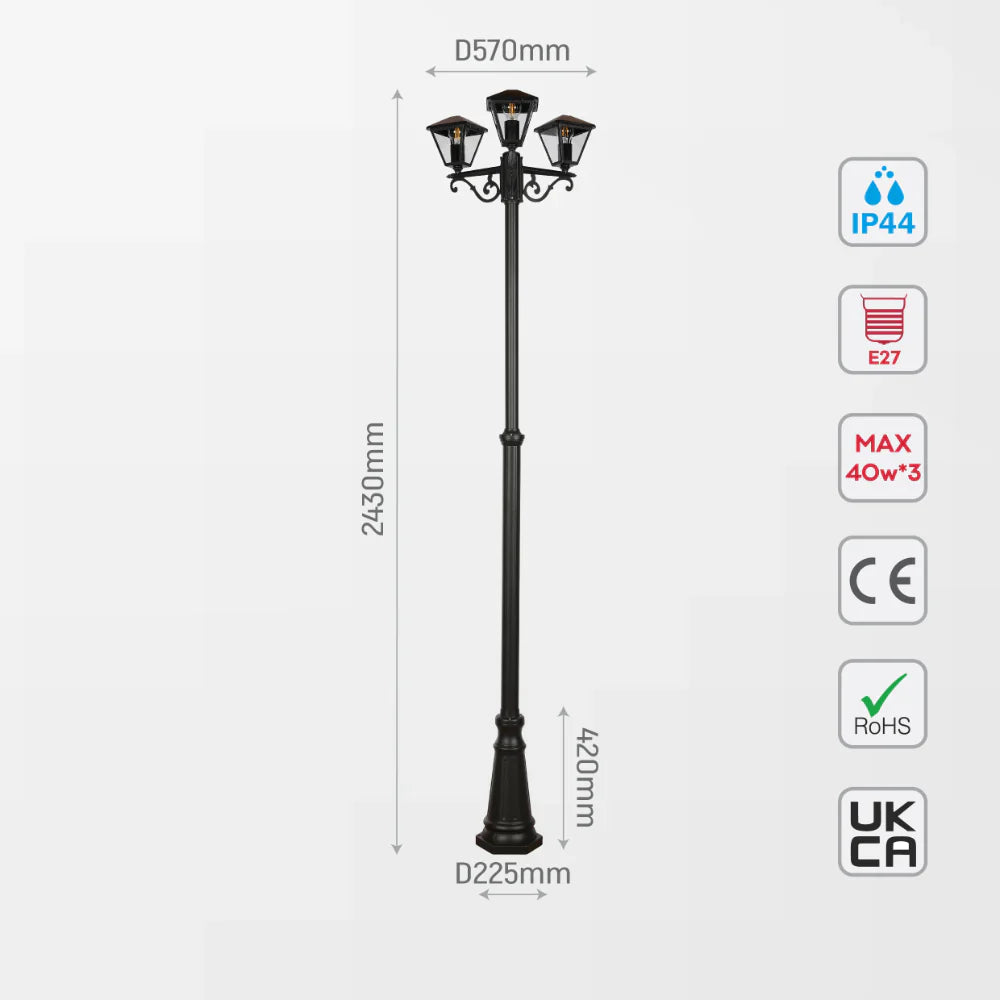 Paravento Outdoor Garden Pathway Lamp Post Top 3 Light Black 5