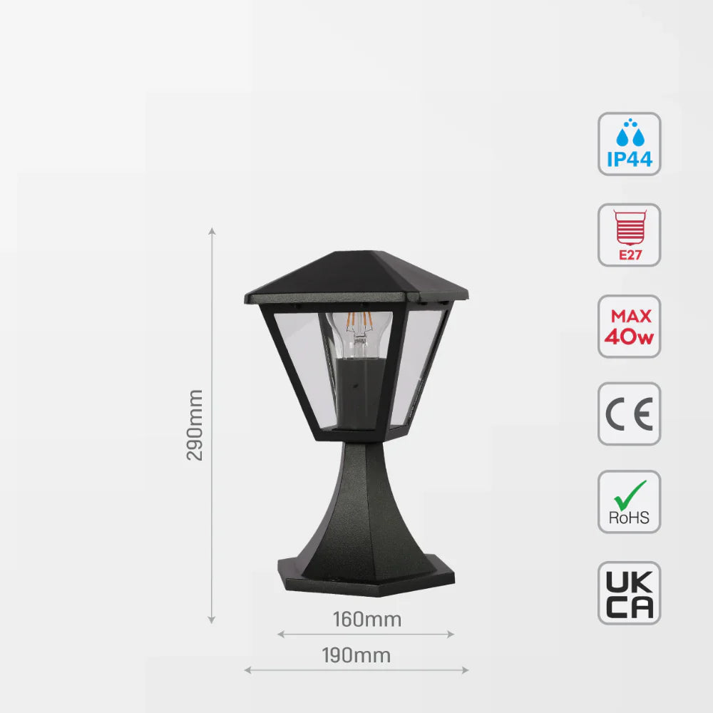 Paravento Outdoor Pedestal Pillar Lantern Light E27 Black 5