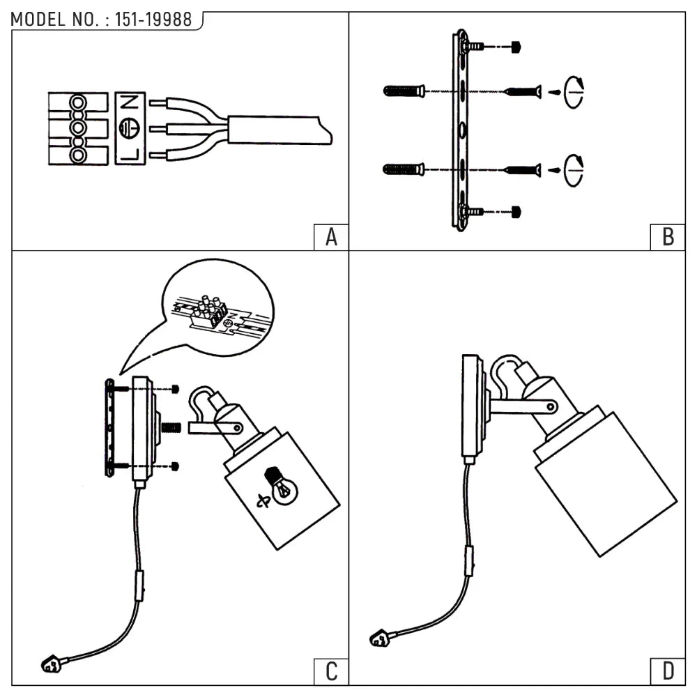 Plugged-In Adjustable Glass Cone Wall Light with Rocker Switch Black 8