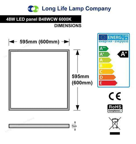 48W LED RECESSED CEILING PANEL 6000K COOL WHITE 600X600