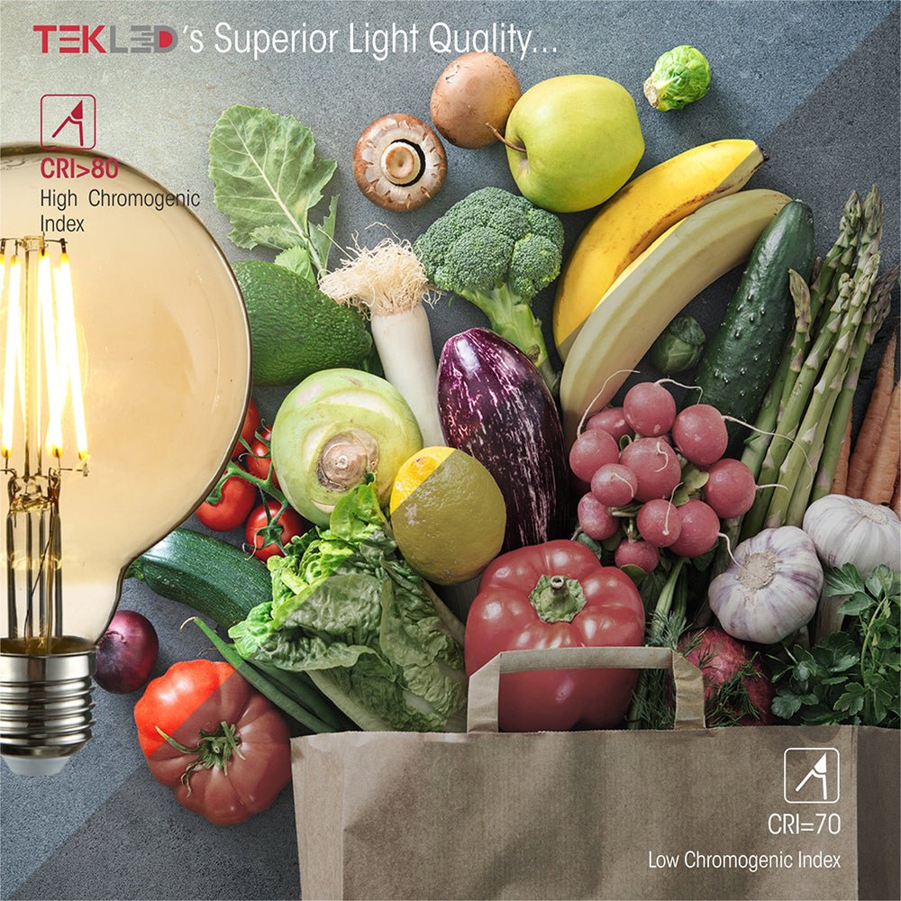 Color rendering index comparison of led dimmable filament bulb globe g95 e27 edison screw 6w 600lm warm white 2500k amber pack of 2