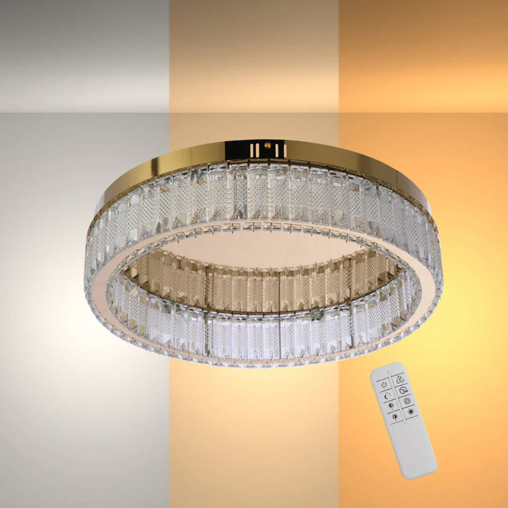 Ring Crystal Gold Flush Ceiling Chandelier Light with Remote Control 3 Colour 2