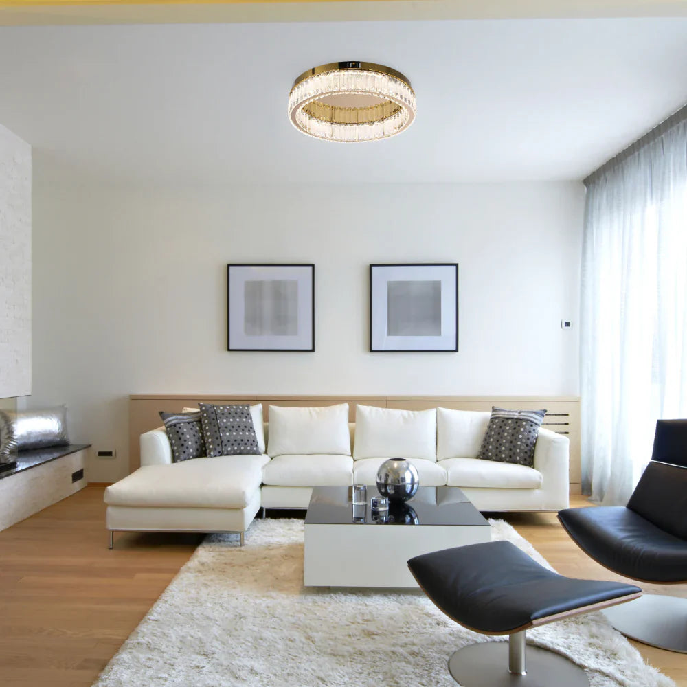 Ring Crystal Gold Flush Ceiling Chandelier Light with Remote Control 3 Colour 8