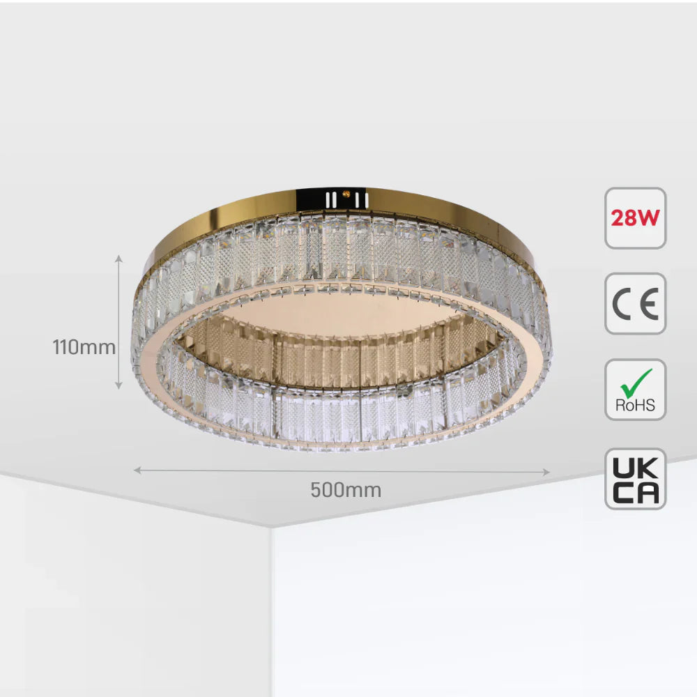 Ring Crystal Gold Flush Ceiling Chandelier Light with Remote Control 3 Colour 10
