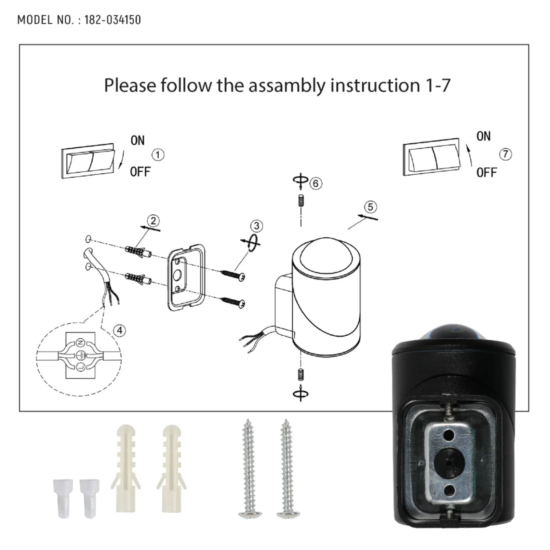 Technical specs of Rotatable Cylinders  Outdoor LED Wall Light Black 3000K Narrow Beam 182-034150