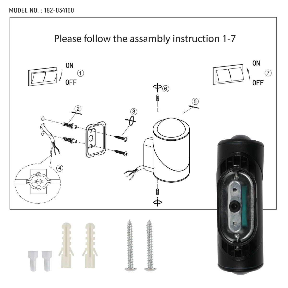 Technical specs of Rotatable Cylinders  Outdoor LED Wall Light Black 3000K Narrow Beam 182-034160