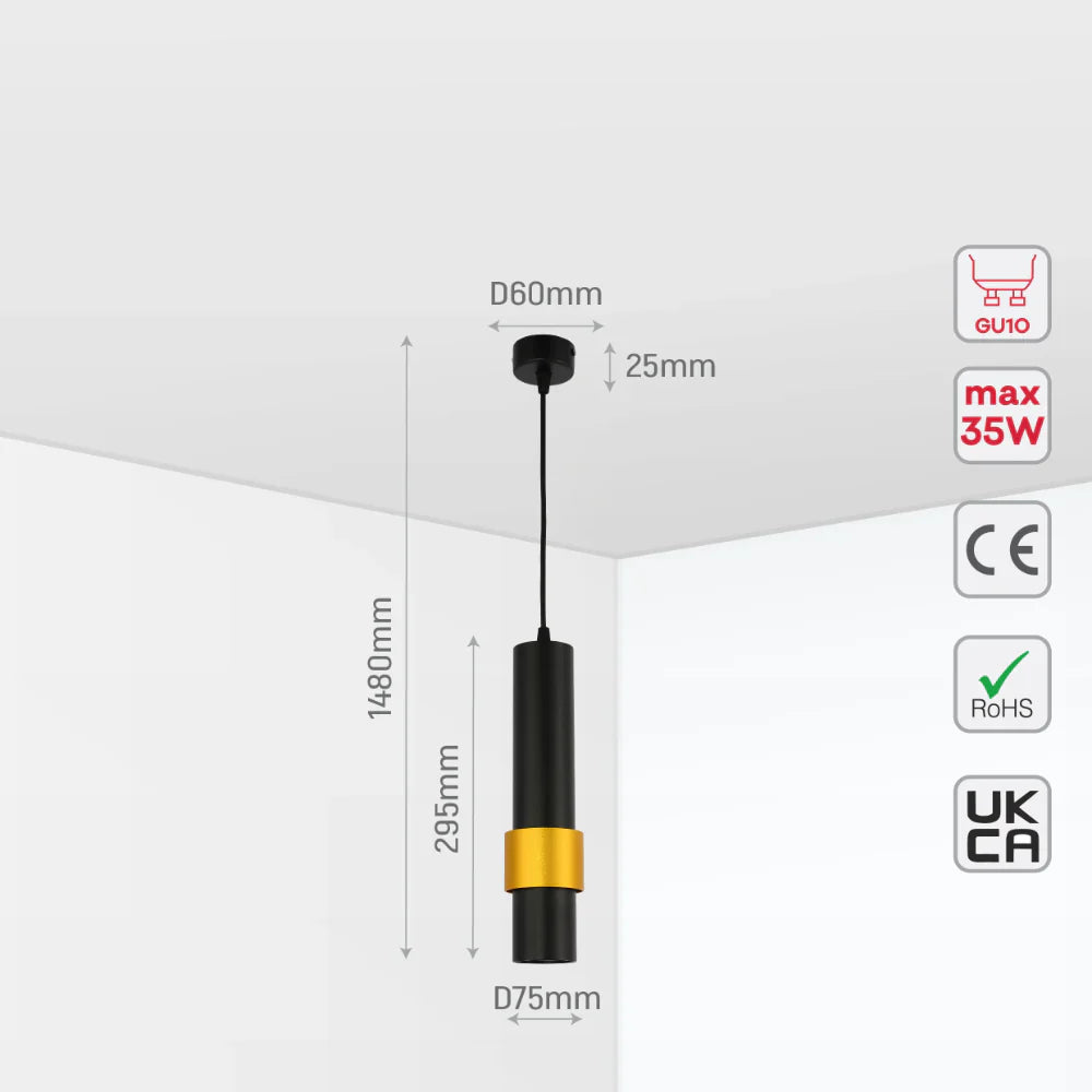 Sleek Cylinder Pendant Downlight GU10, Pendant Downlight, TEKLED 10