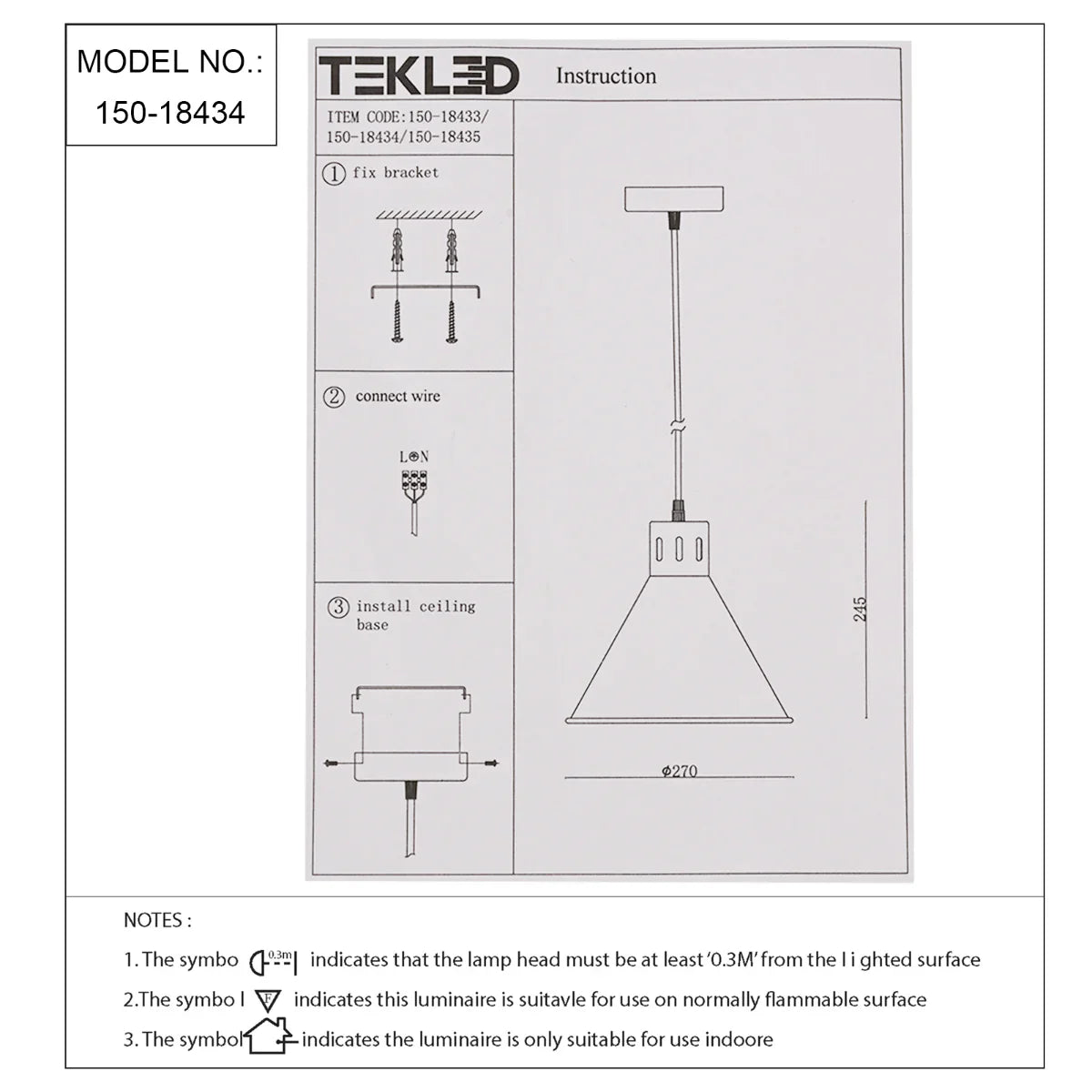Technical specs of  Sleek Industrial Cone Pendant Light 150-18434
